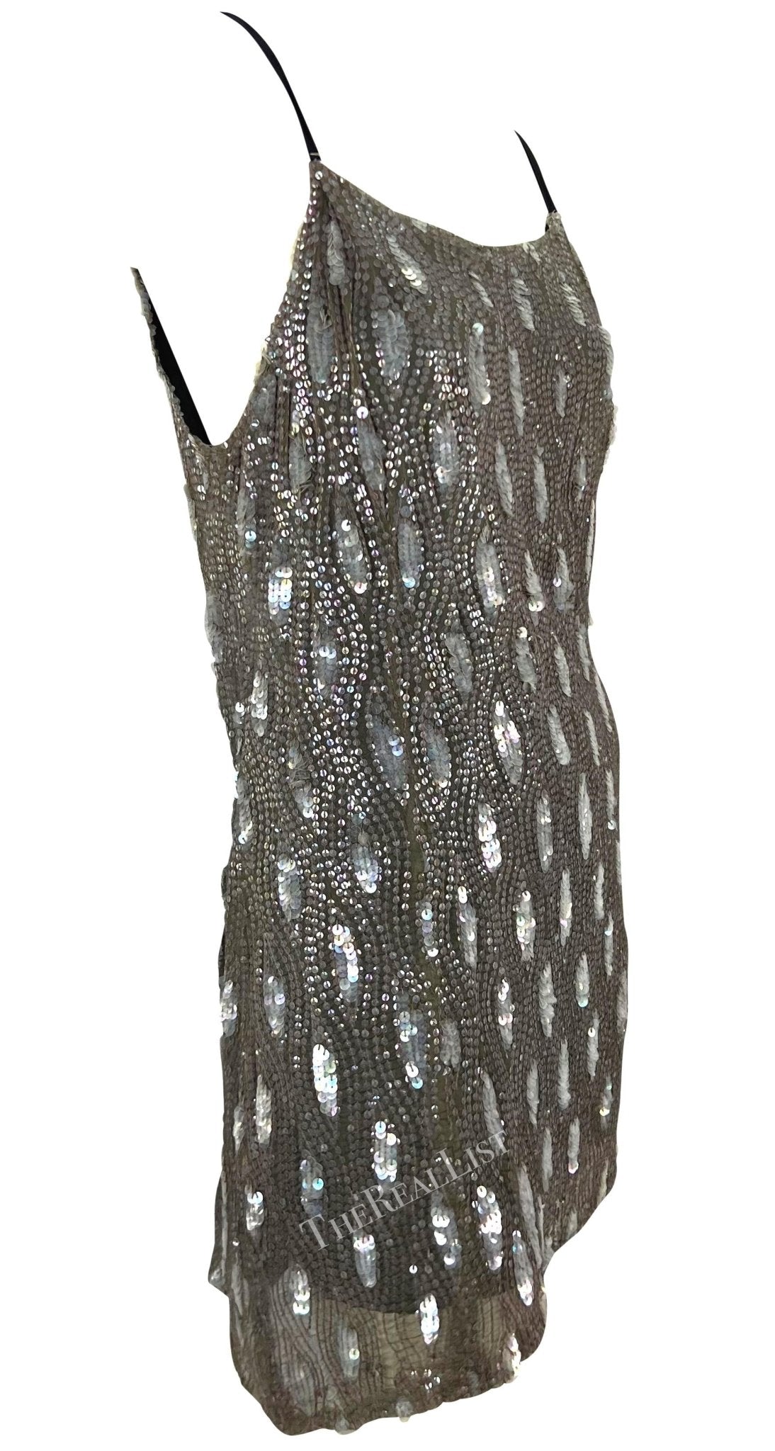 F/W 2002 Ann Demeulemeester Grey Sequin Abstract Wrap Mini Dress - RealList