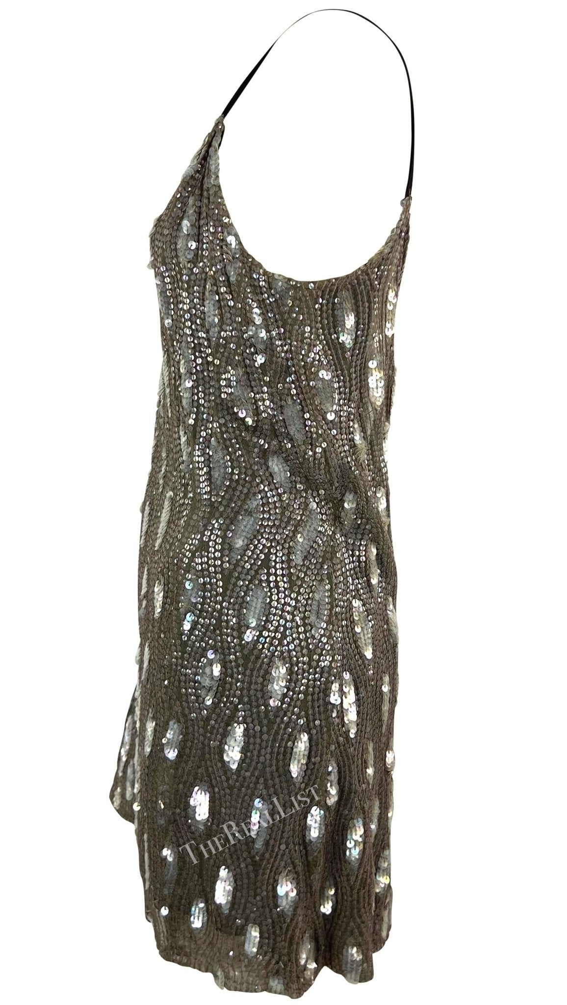 F/W 2002 Ann Demeulemeester Grey Sequin Abstract Wrap Mini Dress - RealList