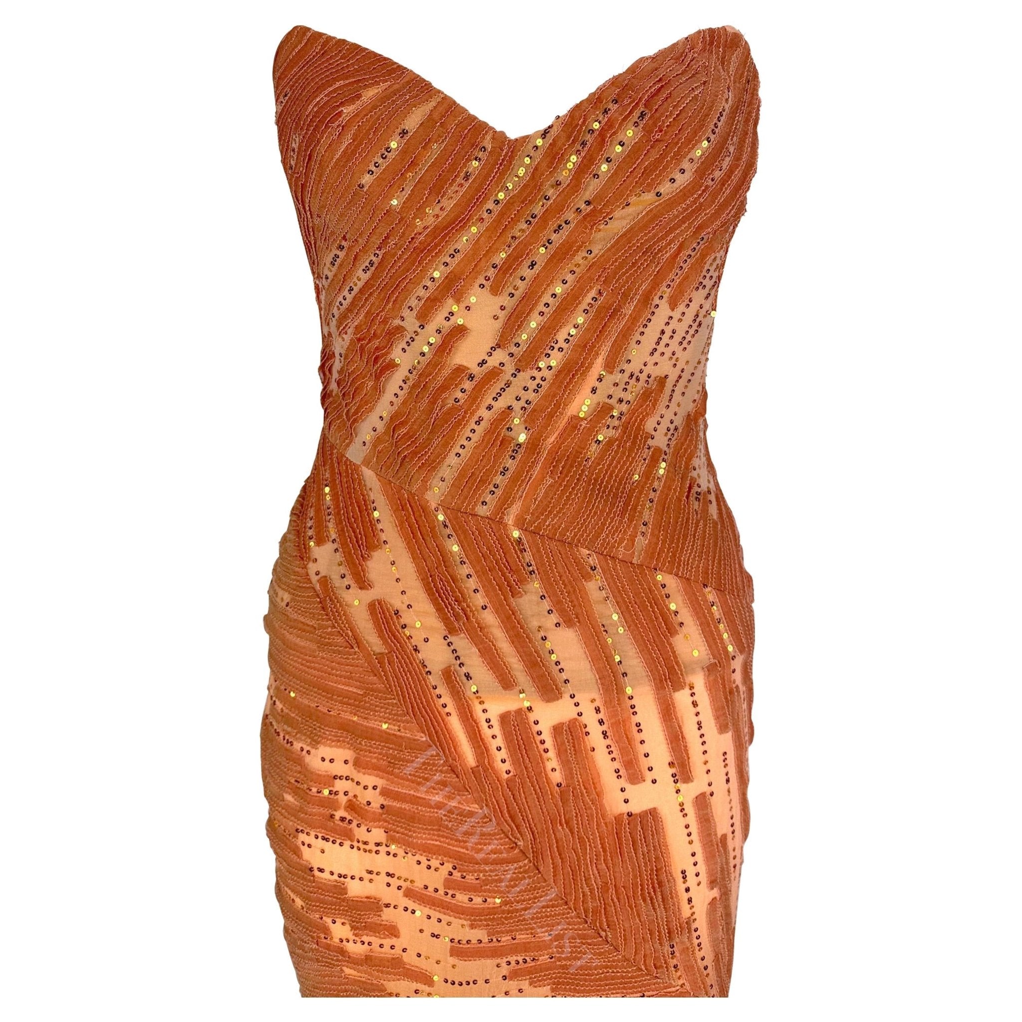 F/W 2002 Atelier Versace by Donatella Maya Rudolph Sheer Orange Sequin Gown - RealList