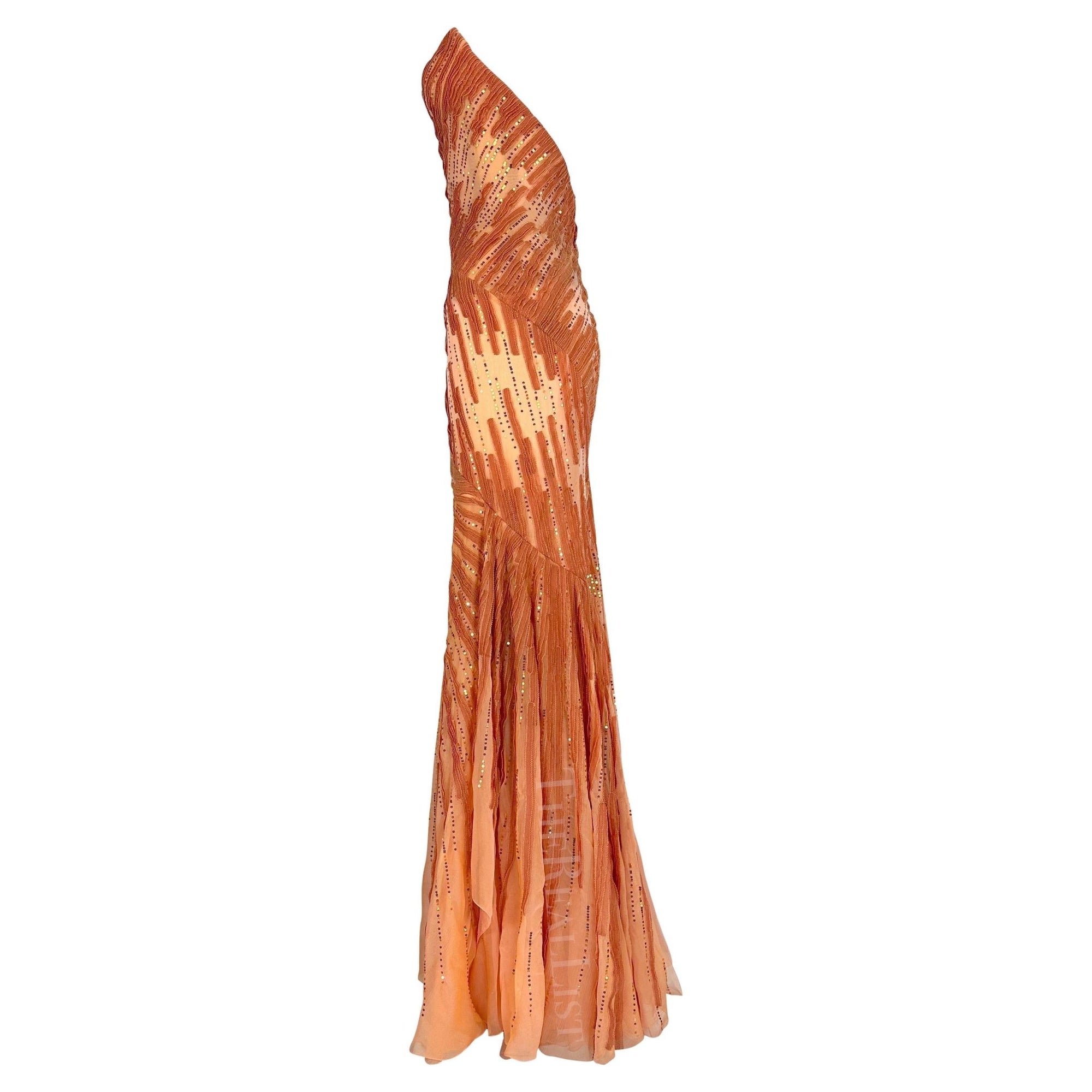 F/W 2002 Atelier Versace by Donatella Maya Rudolph Sheer Orange Sequin Gown - RealList