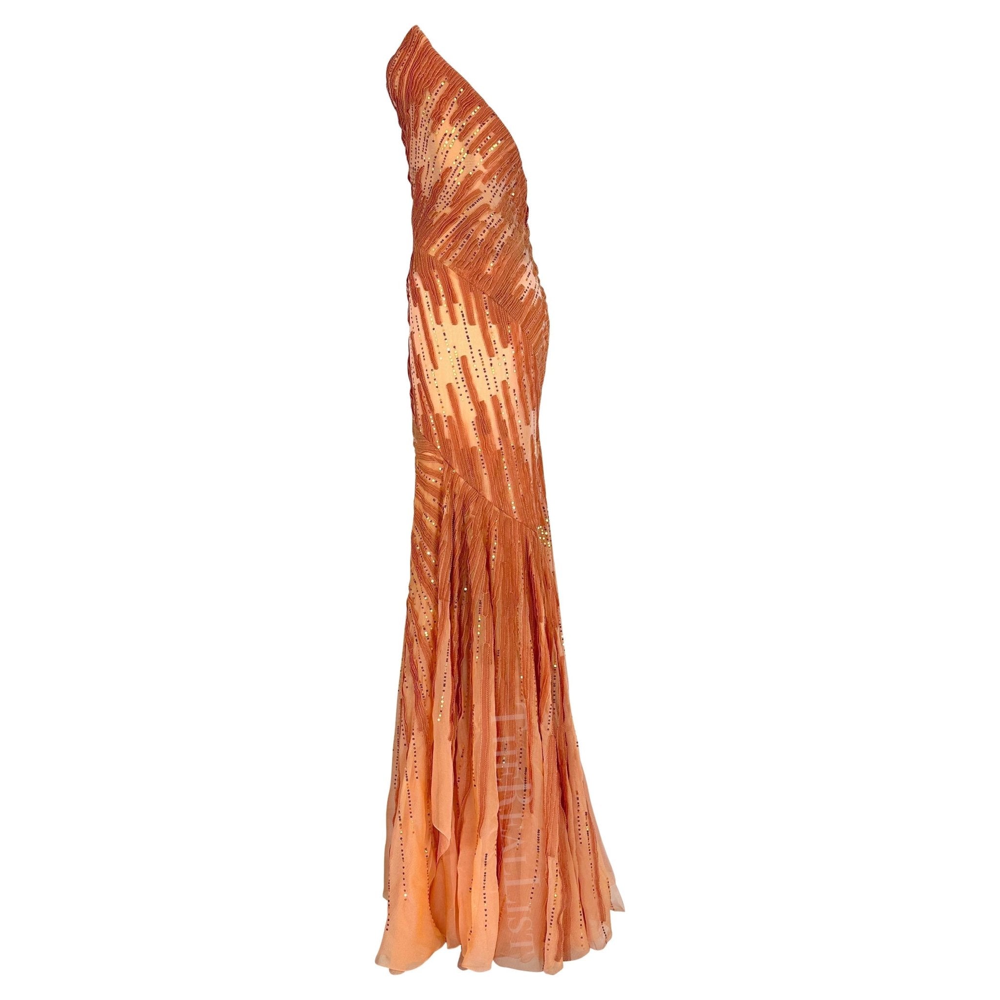 F/W 2002 Atelier Versace by Donatella Maya Rudolph Sheer Orange Sequin Gown - RealList