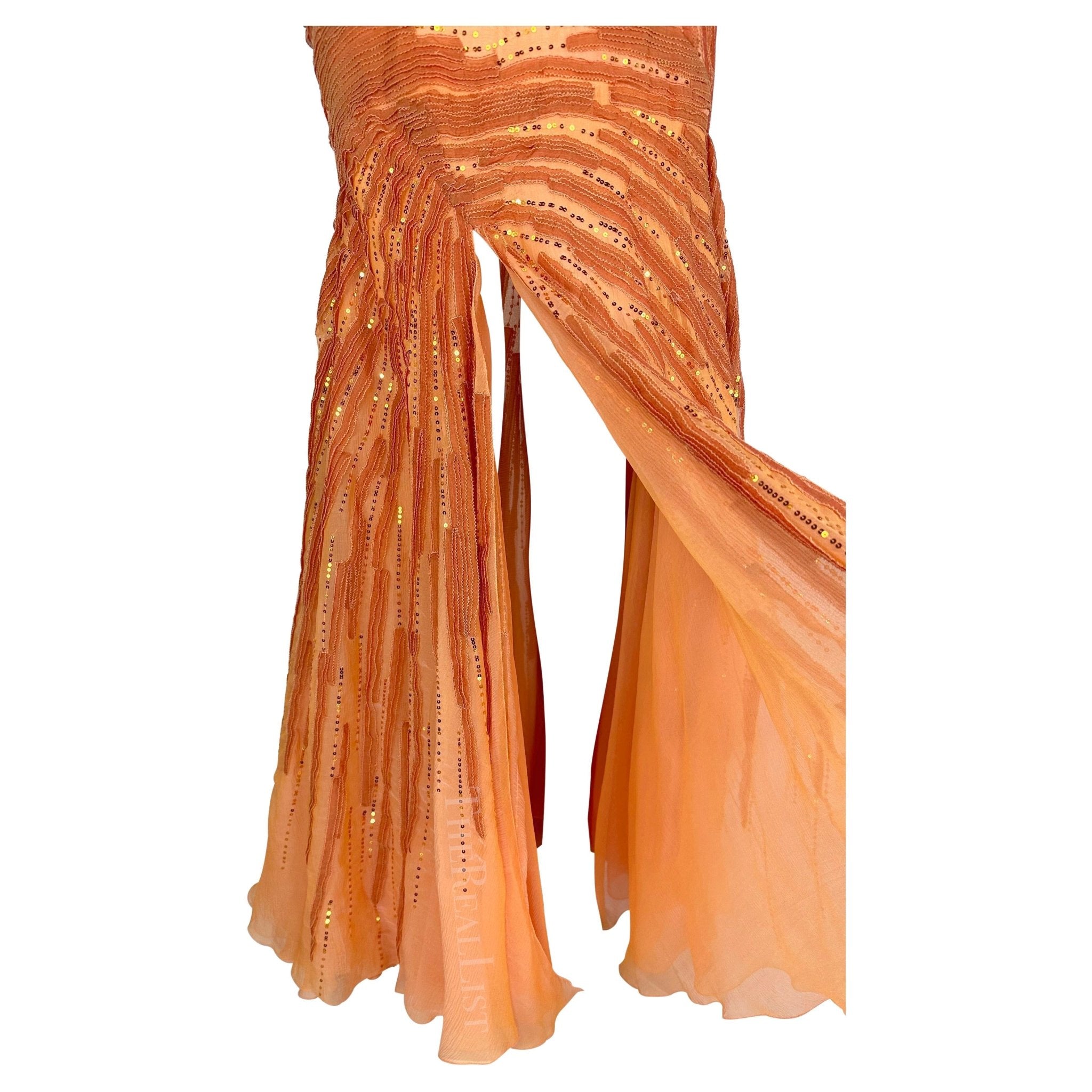 F/W 2002 Atelier Versace by Donatella Maya Rudolph Sheer Orange Sequin Gown - RealList