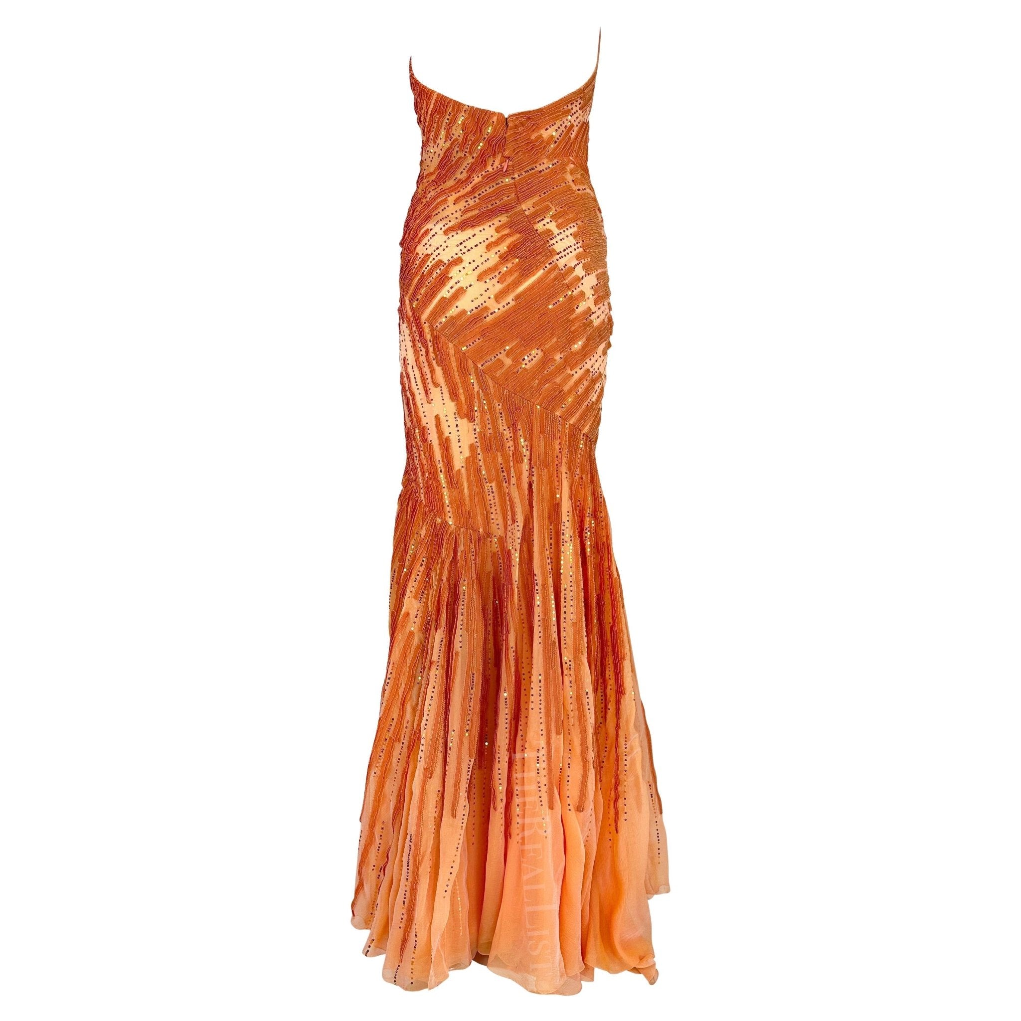 F/W 2002 Atelier Versace by Donatella Maya Rudolph Sheer Orange Sequin Gown - RealList