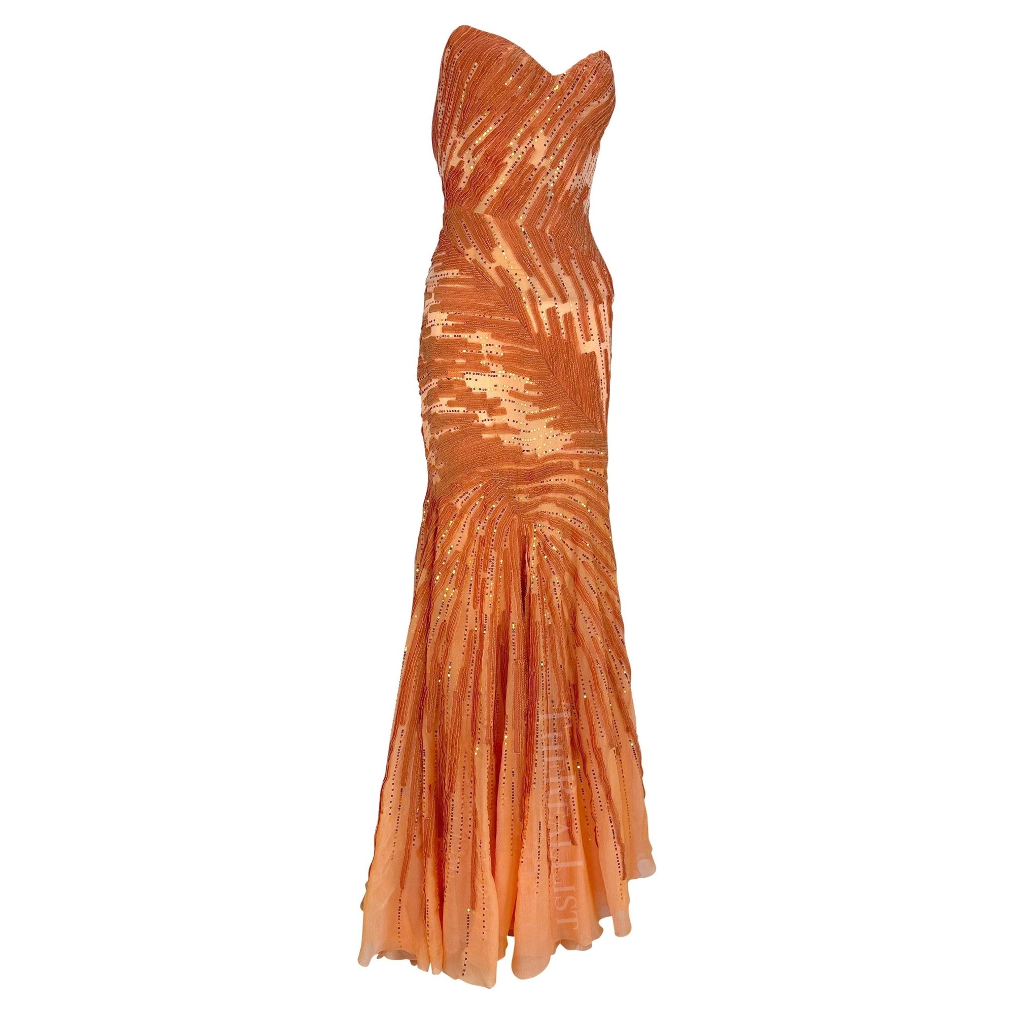 F/W 2002 Atelier Versace by Donatella Maya Rudolph Sheer Orange Sequin Gown - RealList
