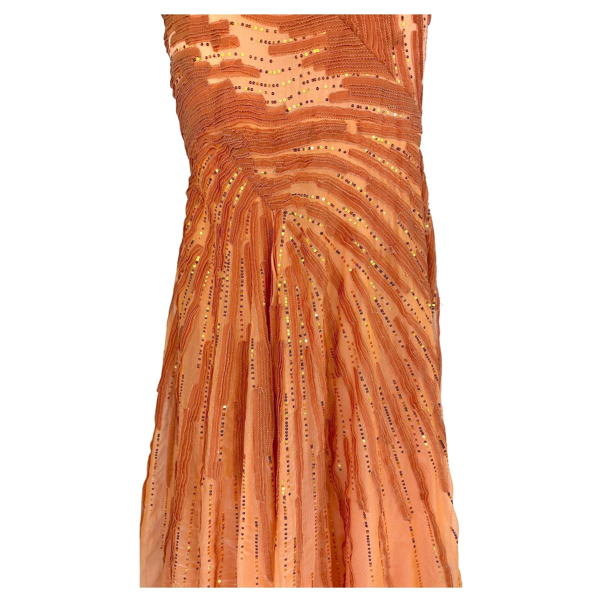 F/W 2002 Atelier Versace by Donatella Maya Rudolph Sheer Orange Sequin Gown - RealList