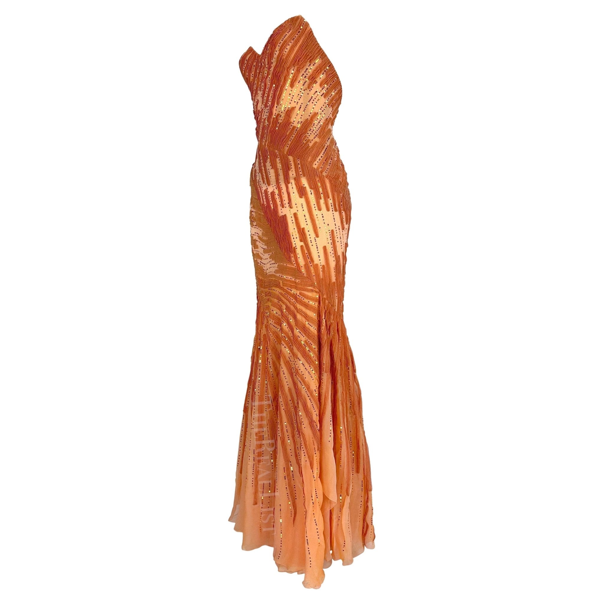 F/W 2002 Atelier Versace by Donatella Maya Rudolph Sheer Orange Sequin Gown - RealList