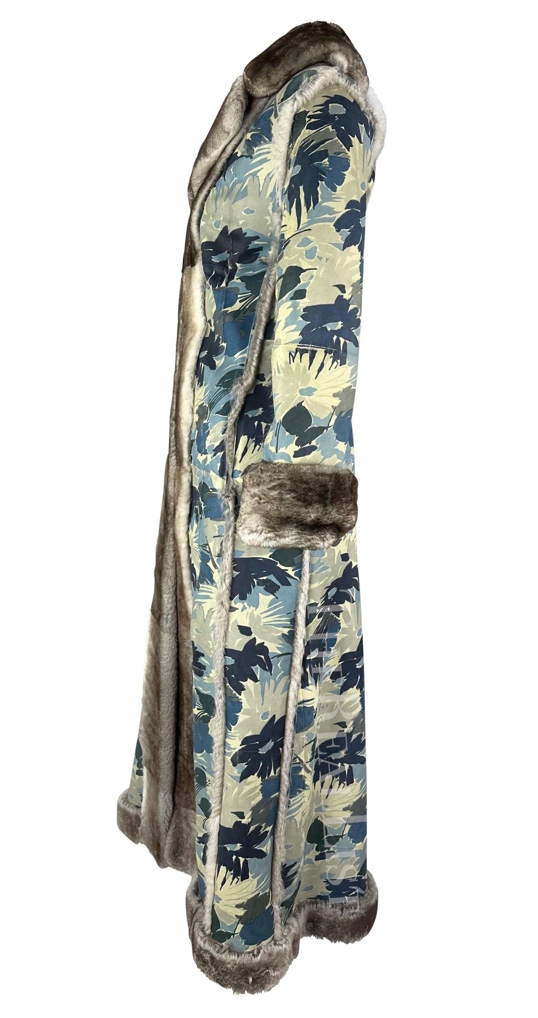 F/W 2002 Christian Dior by John Galliano Blue Floral Orylag Fur Trench Coat - RealList