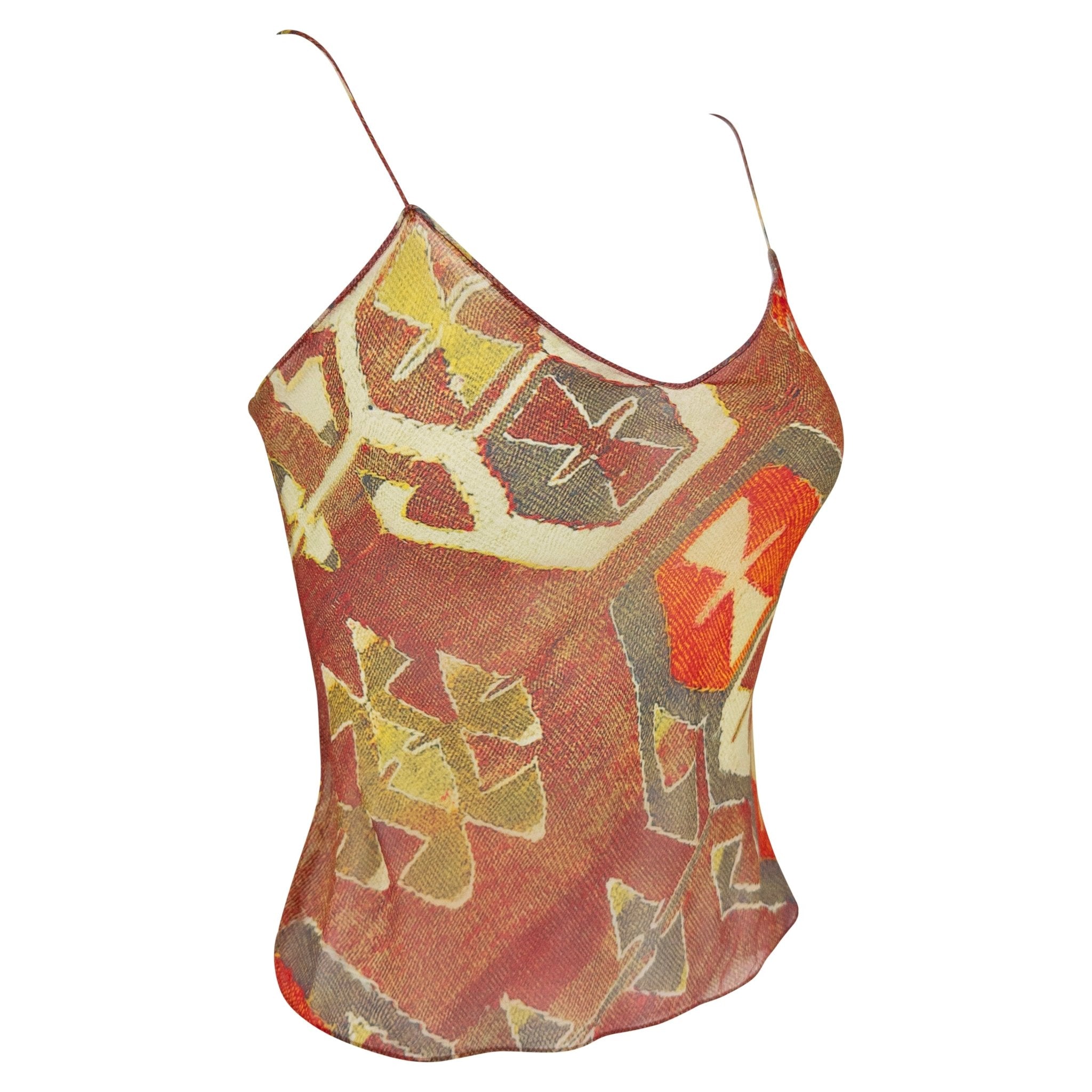 F/W 2002 Christian Dior by John Galliano Ikat Pattern Sheer Tank Top - RealList