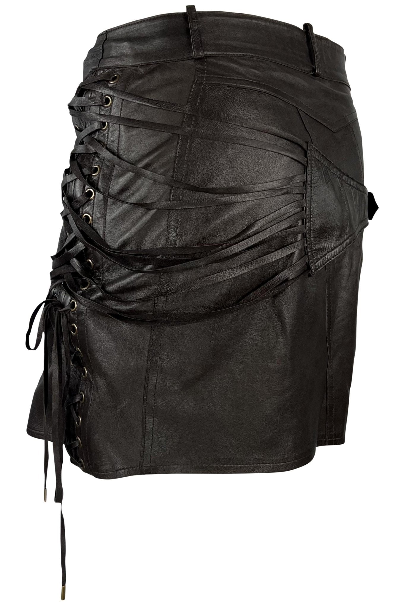 F/W 2002 Christian Dior by John Galliano Leather Lace - Up Asymmetric Mini Skirt - RealList
