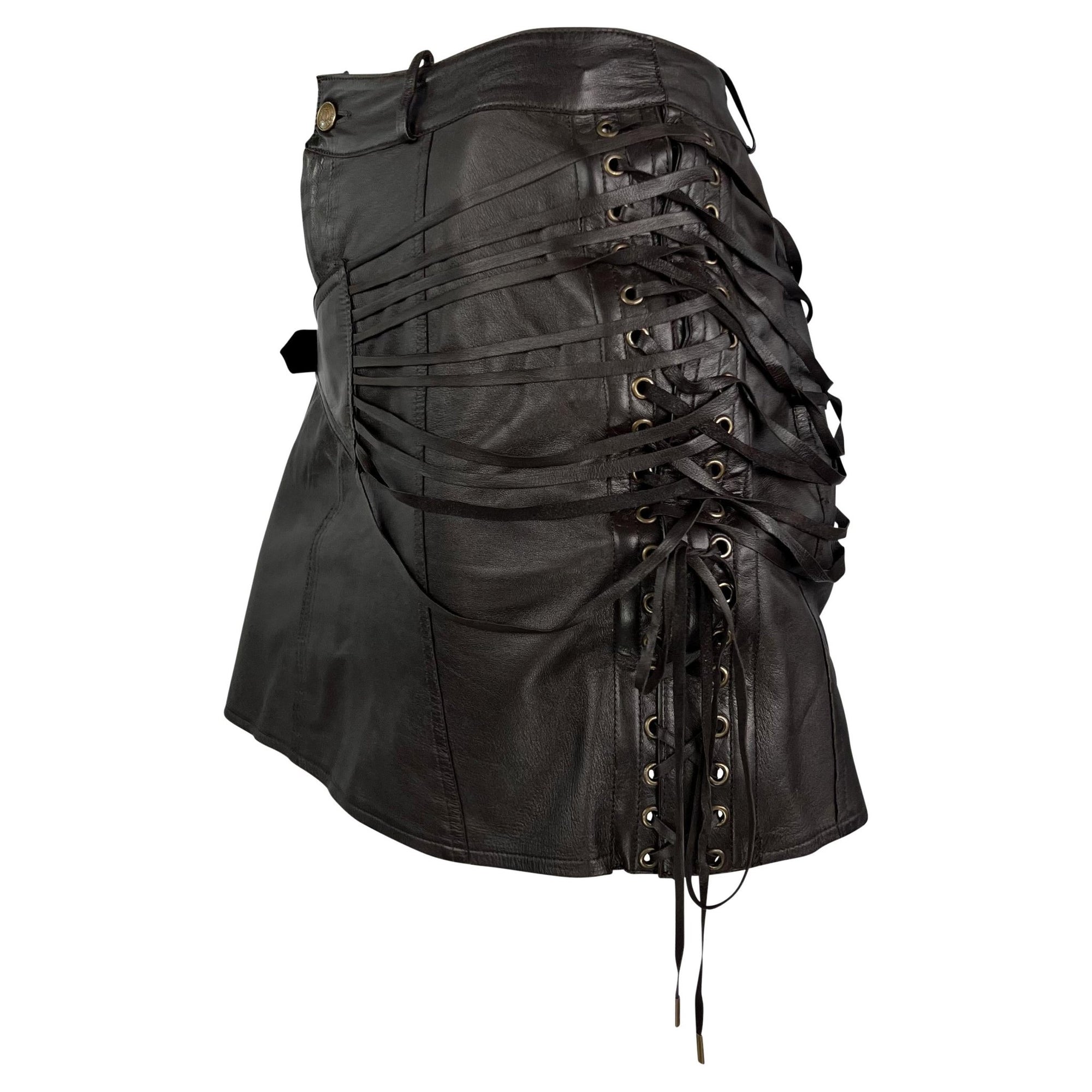F/W 2002 Christian Dior by John Galliano Leather Lace - Up Asymmetric Mini Skirt - RealList