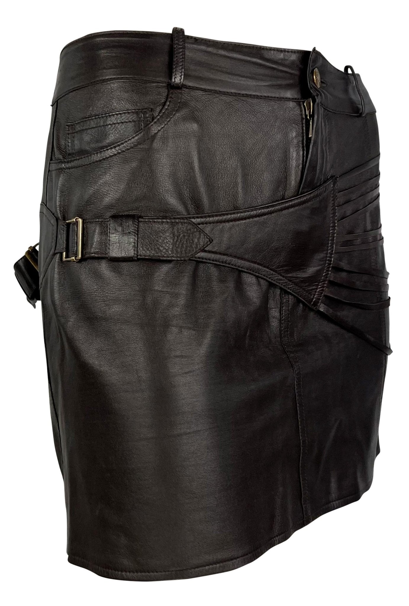 F/W 2002 Christian Dior by John Galliano Leather Lace - Up Asymmetric Mini Skirt - RealList