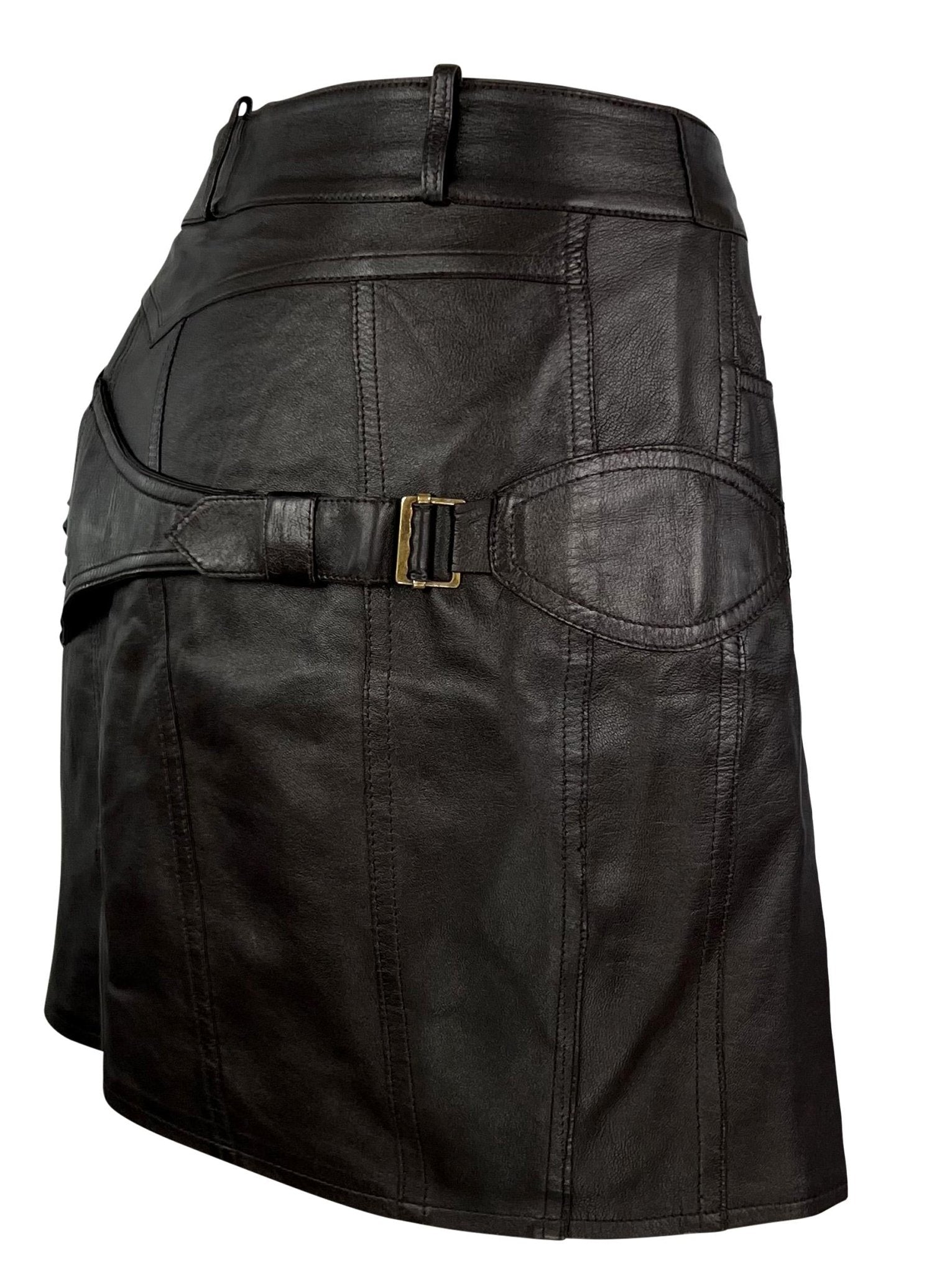 F/W 2002 Christian Dior by John Galliano Leather Lace - Up Asymmetric Mini Skirt - RealList