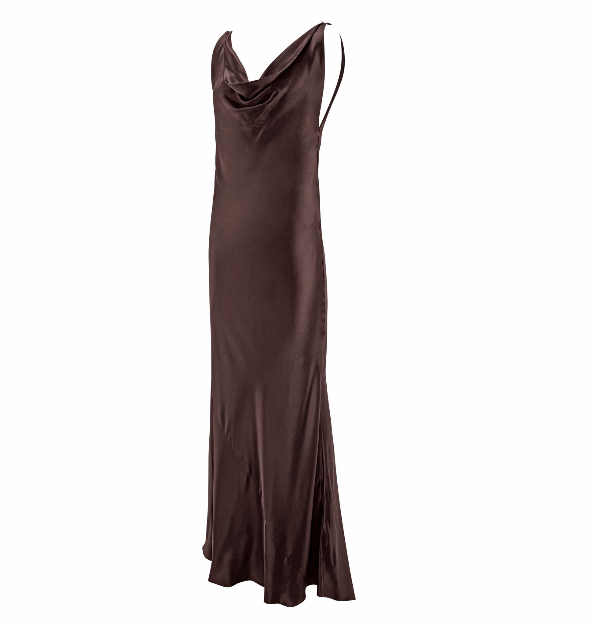F/W 2002 Dolce & Gabbana Brown Bias Cut Silk Satin Cowl Neck Gown - RealList