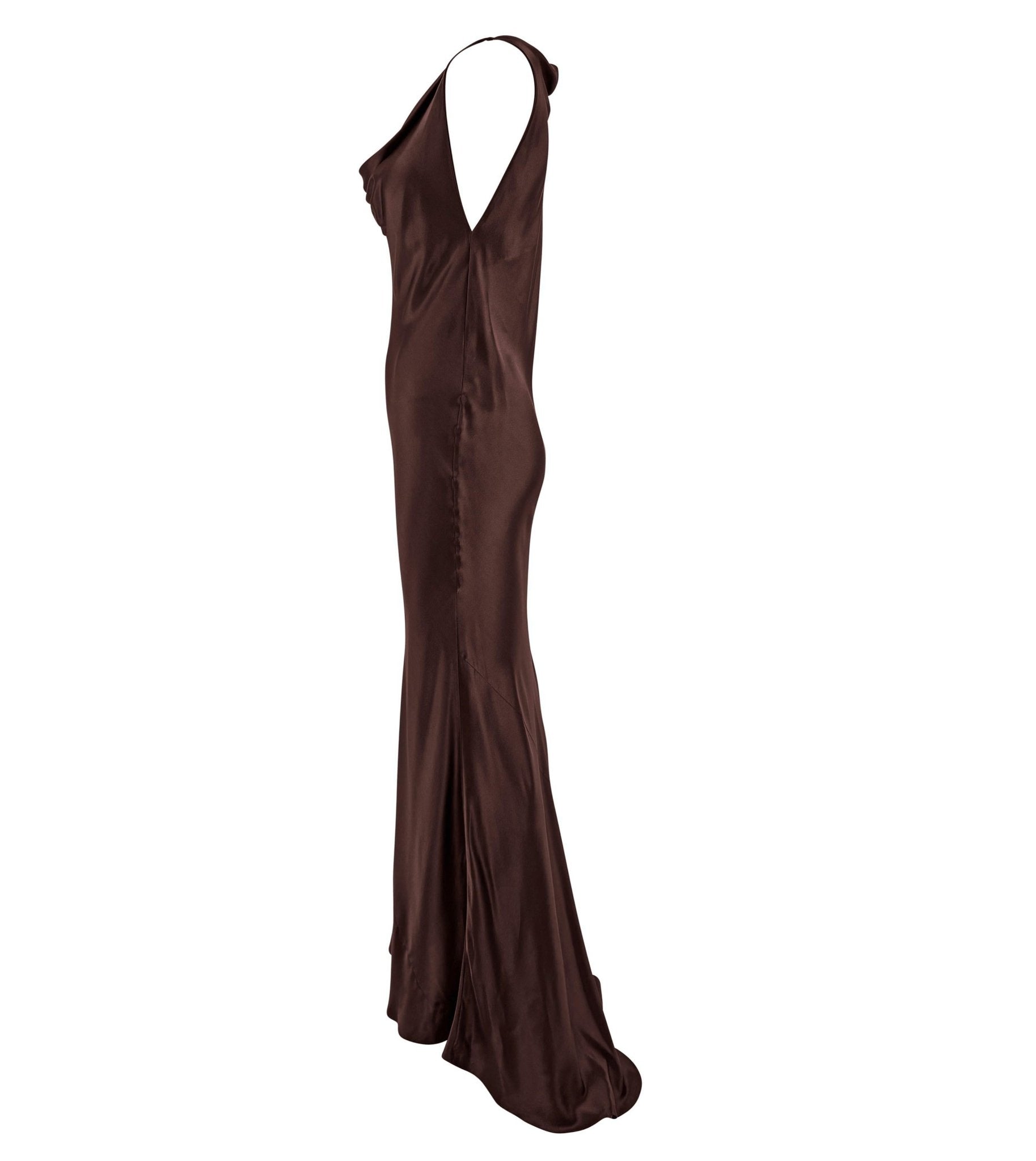 F/W 2002 Dolce & Gabbana Brown Bias Cut Silk Satin Cowl Neck Gown - RealList