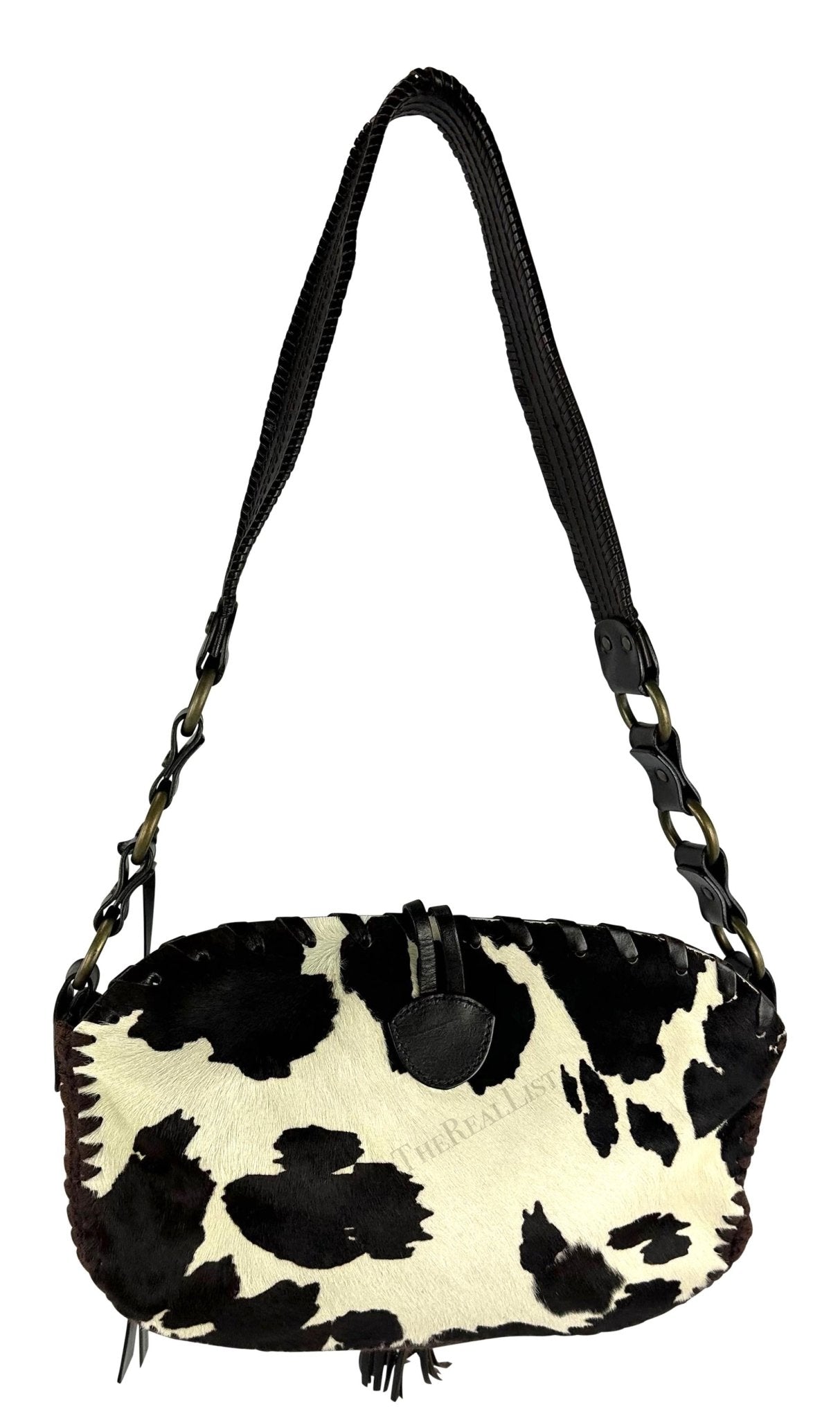 F/W 2002 Dolce & Gabbana Brown Cow Pony Hair Western Whipstitch Shoulder Bag - RealList