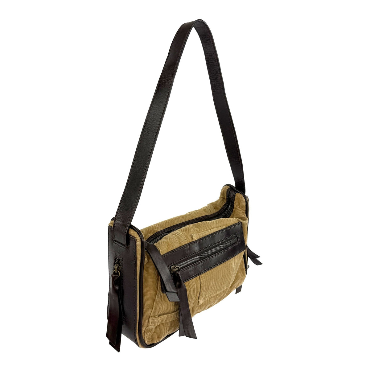F/W 2002 Dolce & Gabbana Tan Corduroy Utility Shoulder Mini Bag - RealList