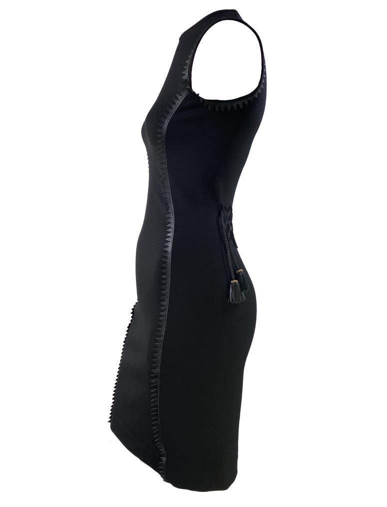 F/W 2002 Gianni Versace by Donatella Black Leather Trim Knit Dress - RealList