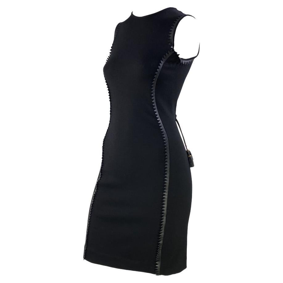 F/W 2002 Gianni Versace by Donatella Black Leather Trim Knit Dress - RealList