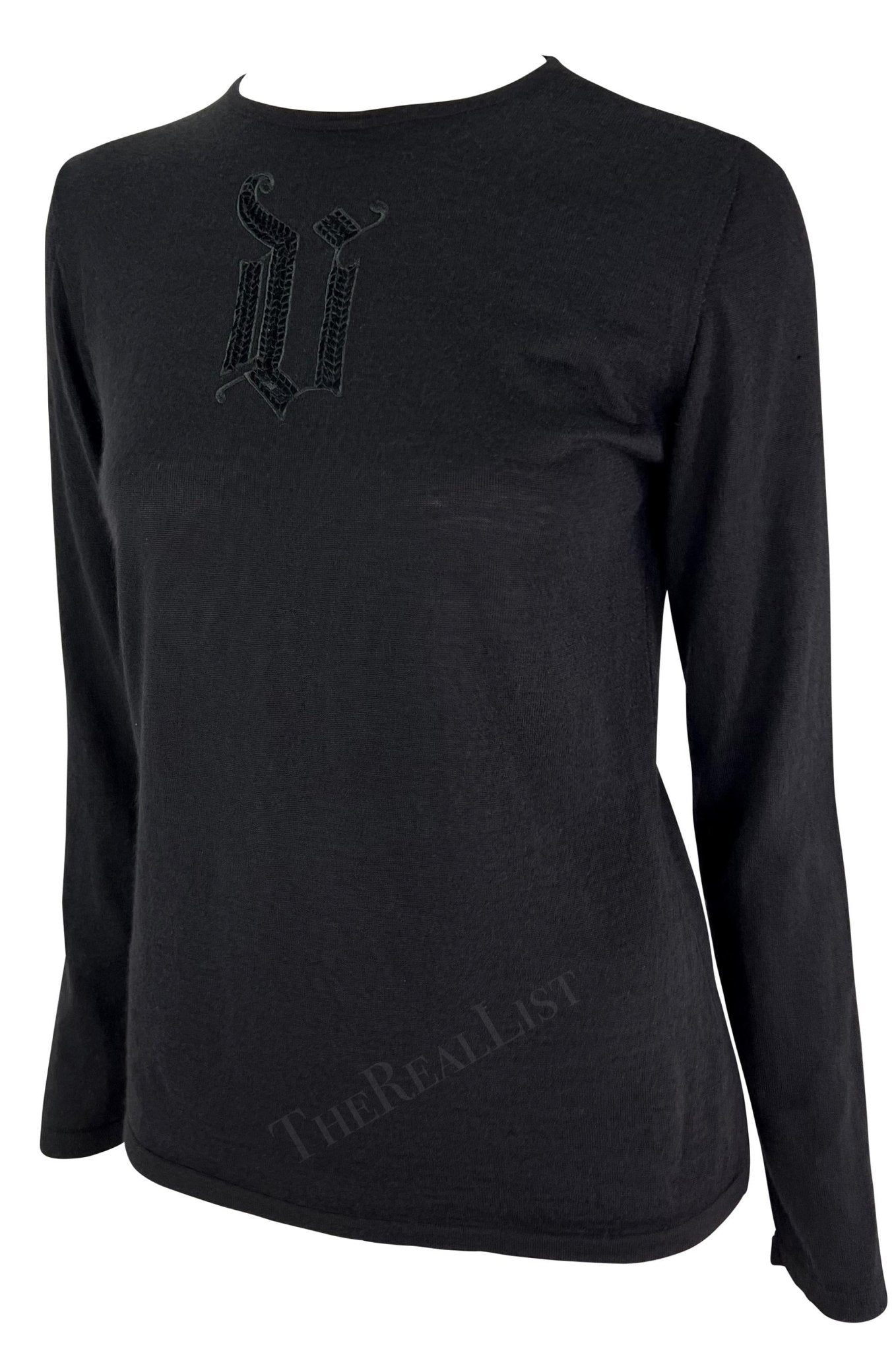 F/W 2002 Gianni Versace by Donatella Black Sequin 'V' Monogram Knit Sweater - RealList