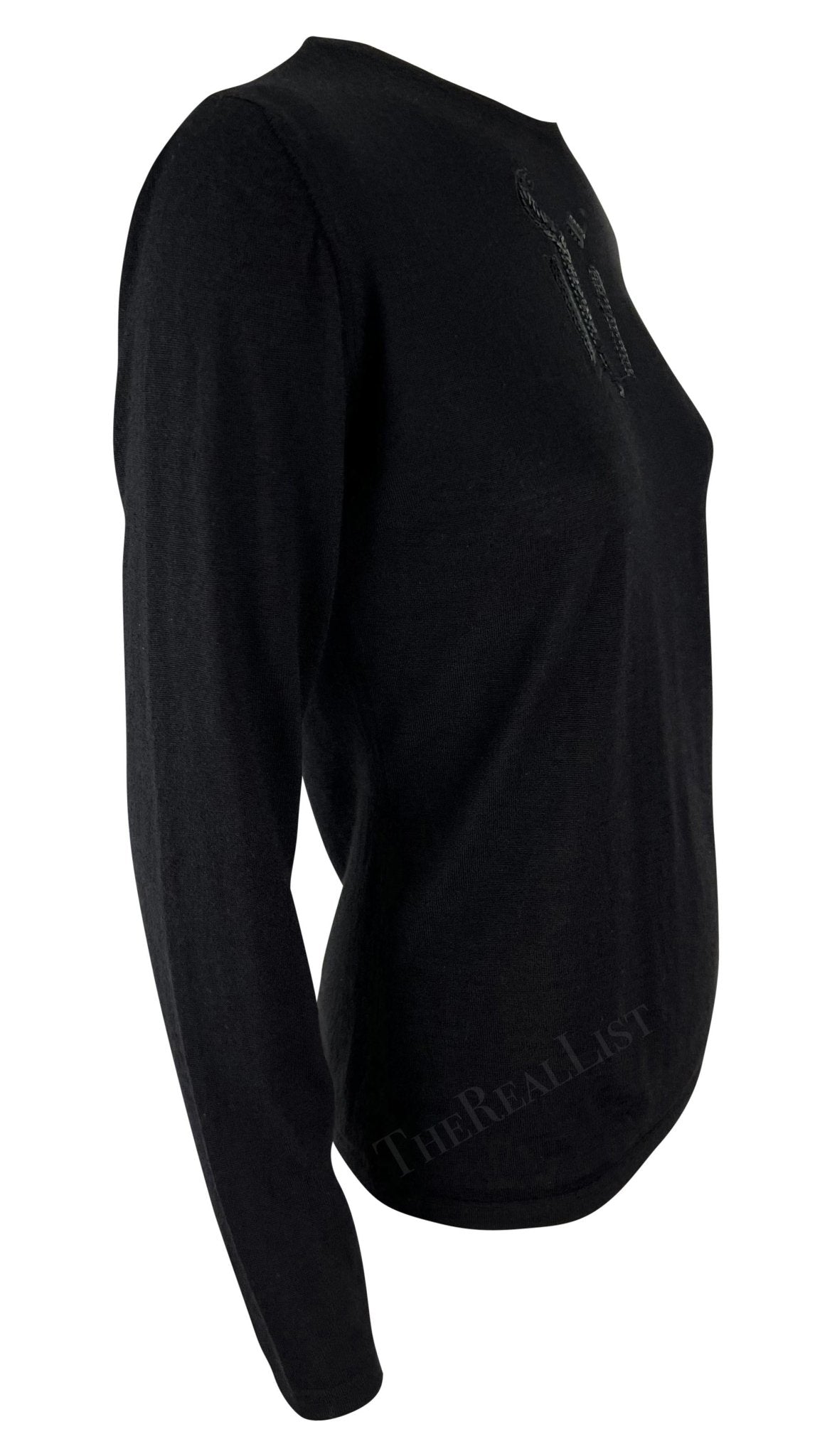 F/W 2002 Gianni Versace by Donatella Black Sequin 'V' Monogram Knit Sweater - RealList