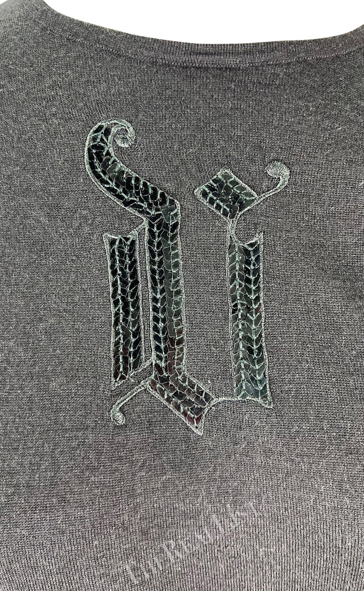 F/W 2002 Gianni Versace by Donatella Black Sequin 'V' Monogram Knit Sweater - RealList