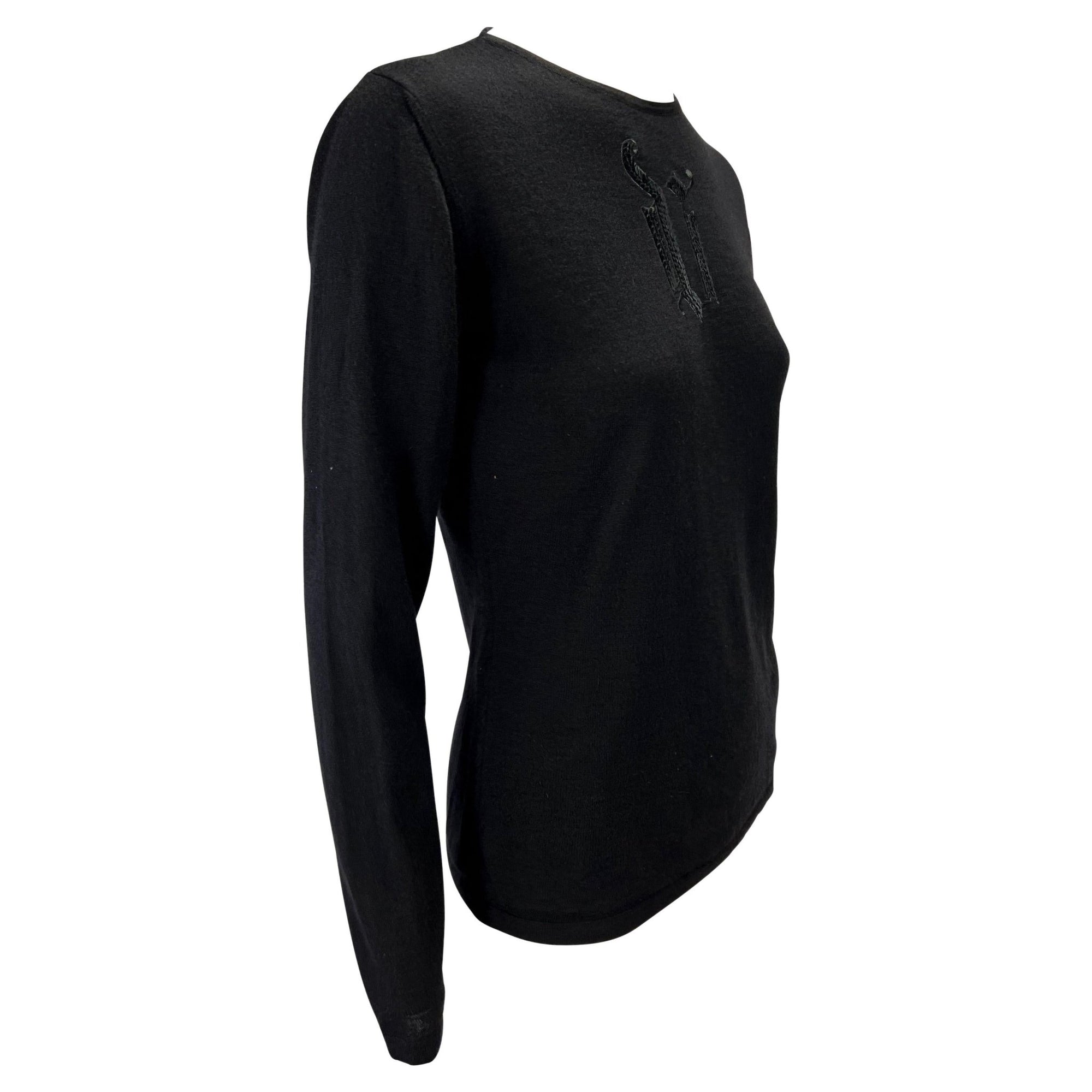 F/W 2002 Gianni Versace by Donatella Black Sequin 'V' Monogram Knit Sweater - RealList