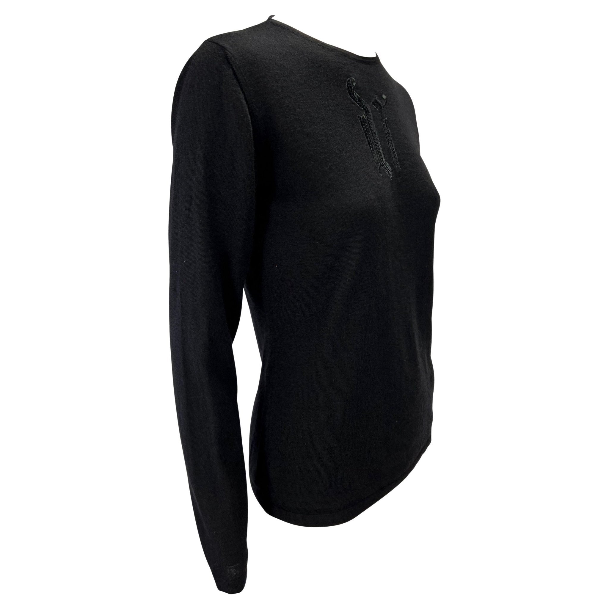 F/W 2002 Gianni Versace by Donatella Black Sequin 'V' Monogram Knit Sweater - RealList