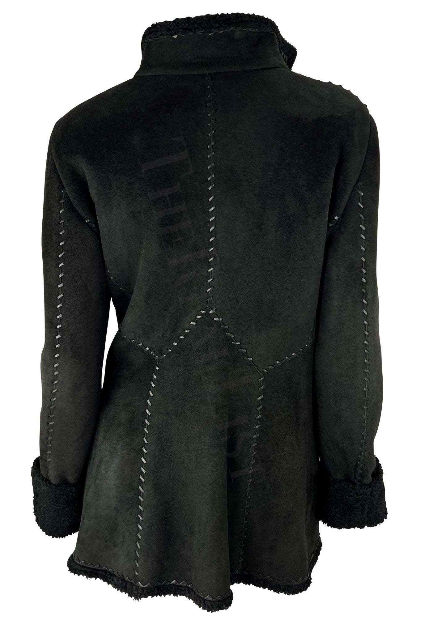 F/W 2002 Gianni Versace by Donatella Black Shearling Woven Leather Jacket - RealList