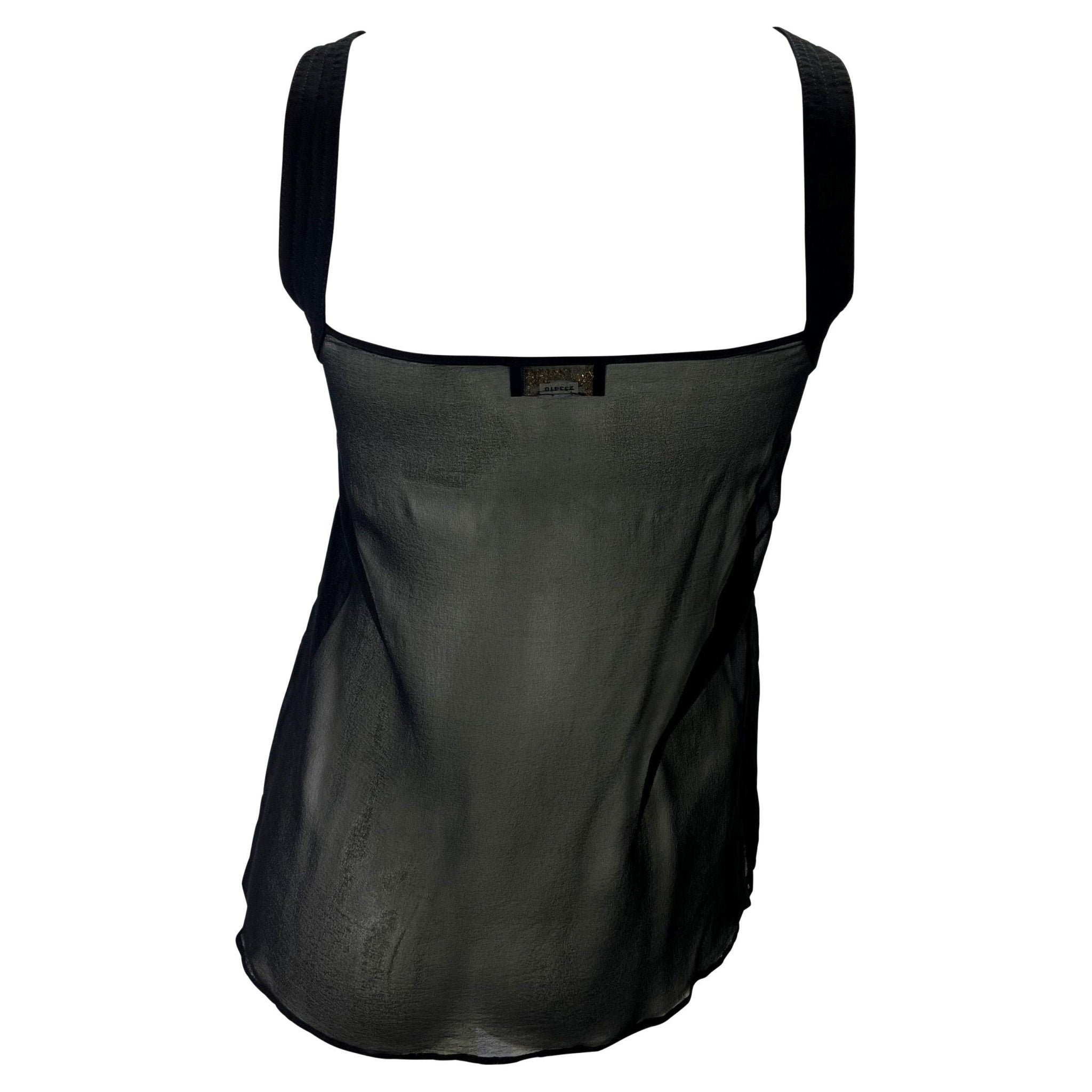 F/W 2002 Gianni Versace by Donatella Black Sheer Embroidered Babydoll Tank Top - RealList