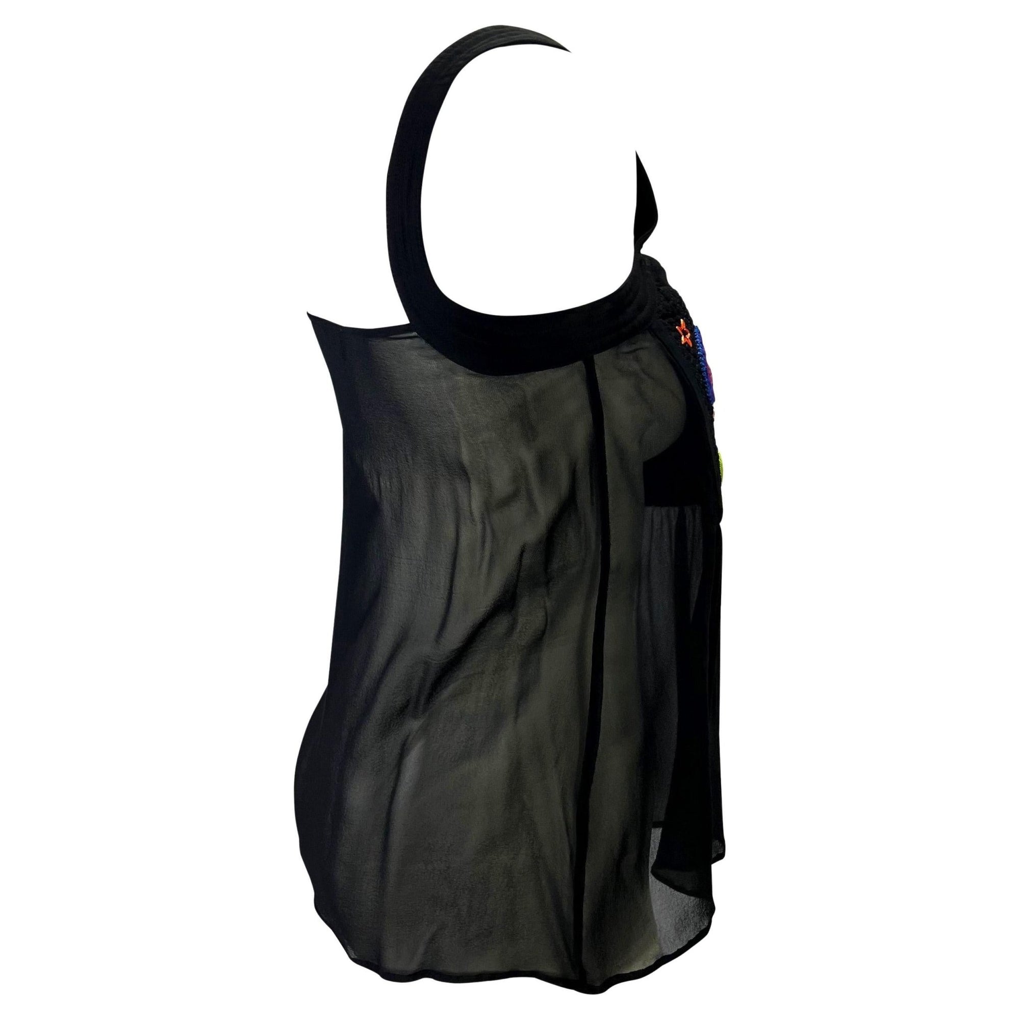 F/W 2002 Gianni Versace by Donatella Black Sheer Embroidered Babydoll Tank Top - RealList