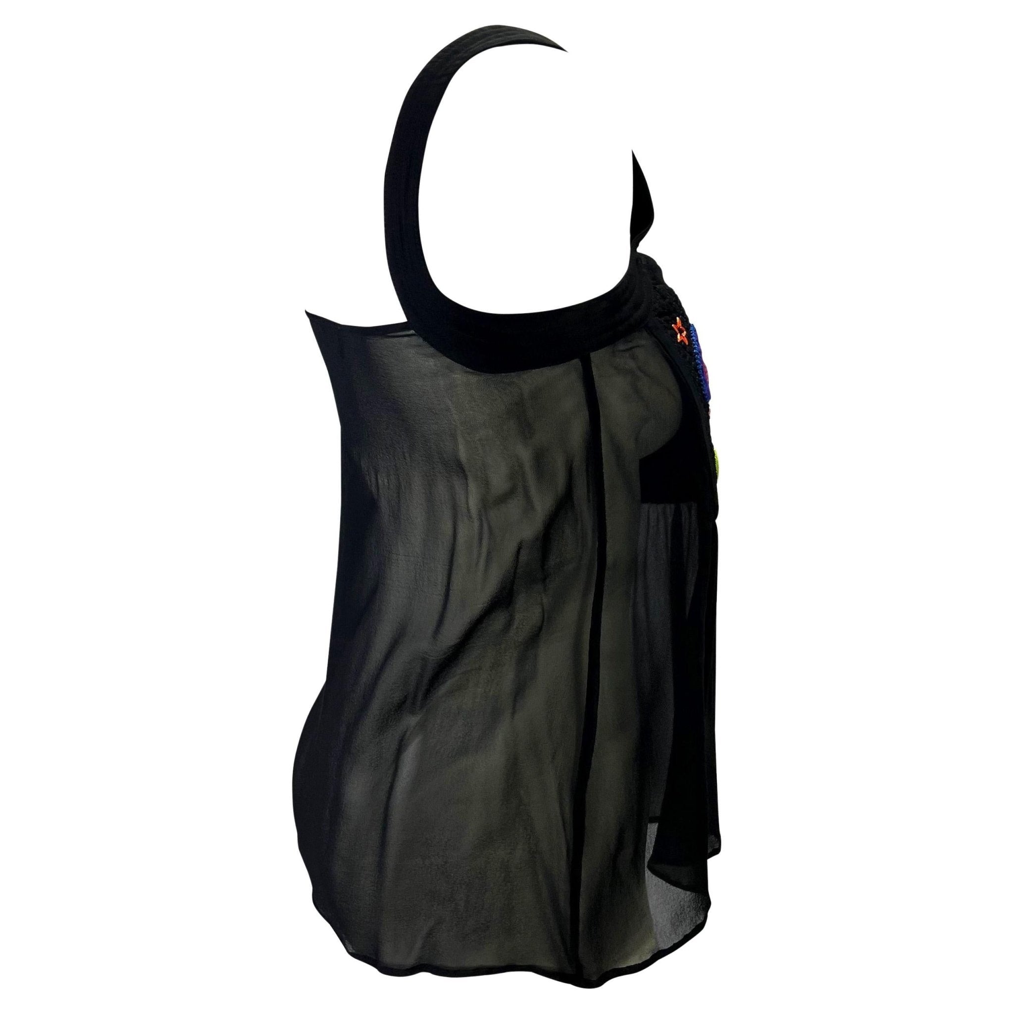 F/W 2002 Gianni Versace by Donatella Black Sheer Embroidered Babydoll Tank Top - RealList