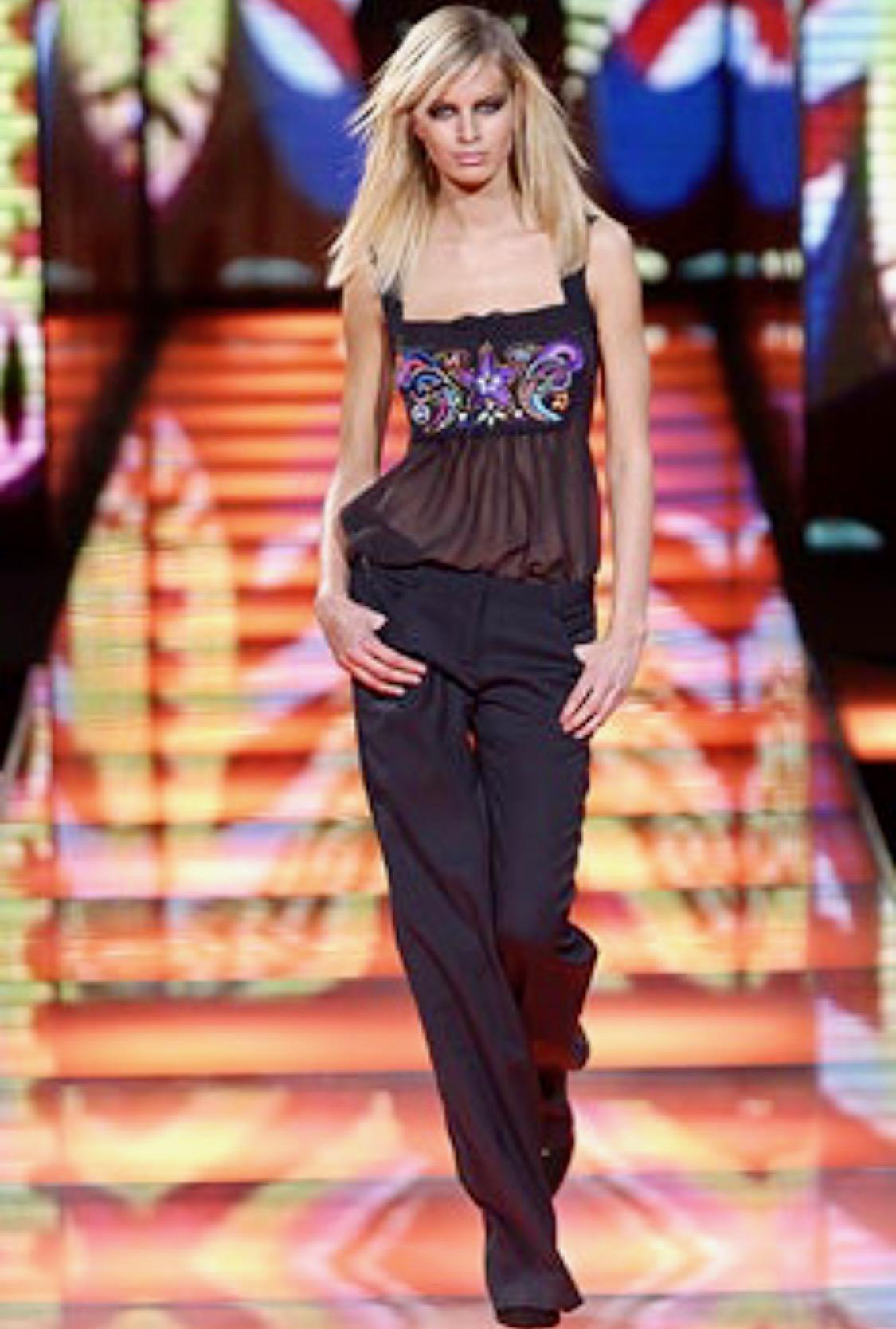 F/W 2002 Gianni Versace by Donatella Black Sheer Embroidered Babydoll Tank Top - RealList