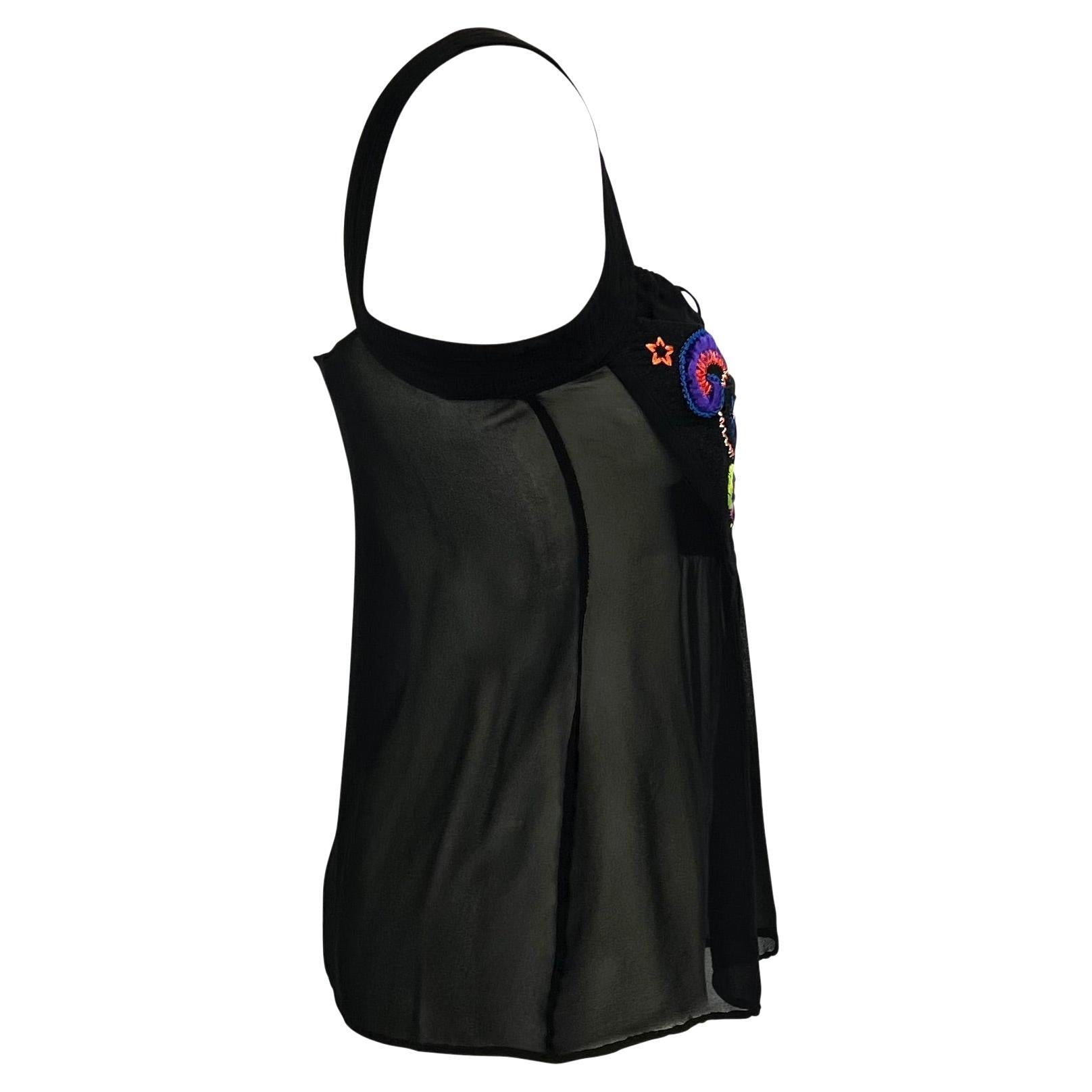 F/W 2002 Gianni Versace by Donatella Black Sheer Embroidered Runway Tank Top - RealList