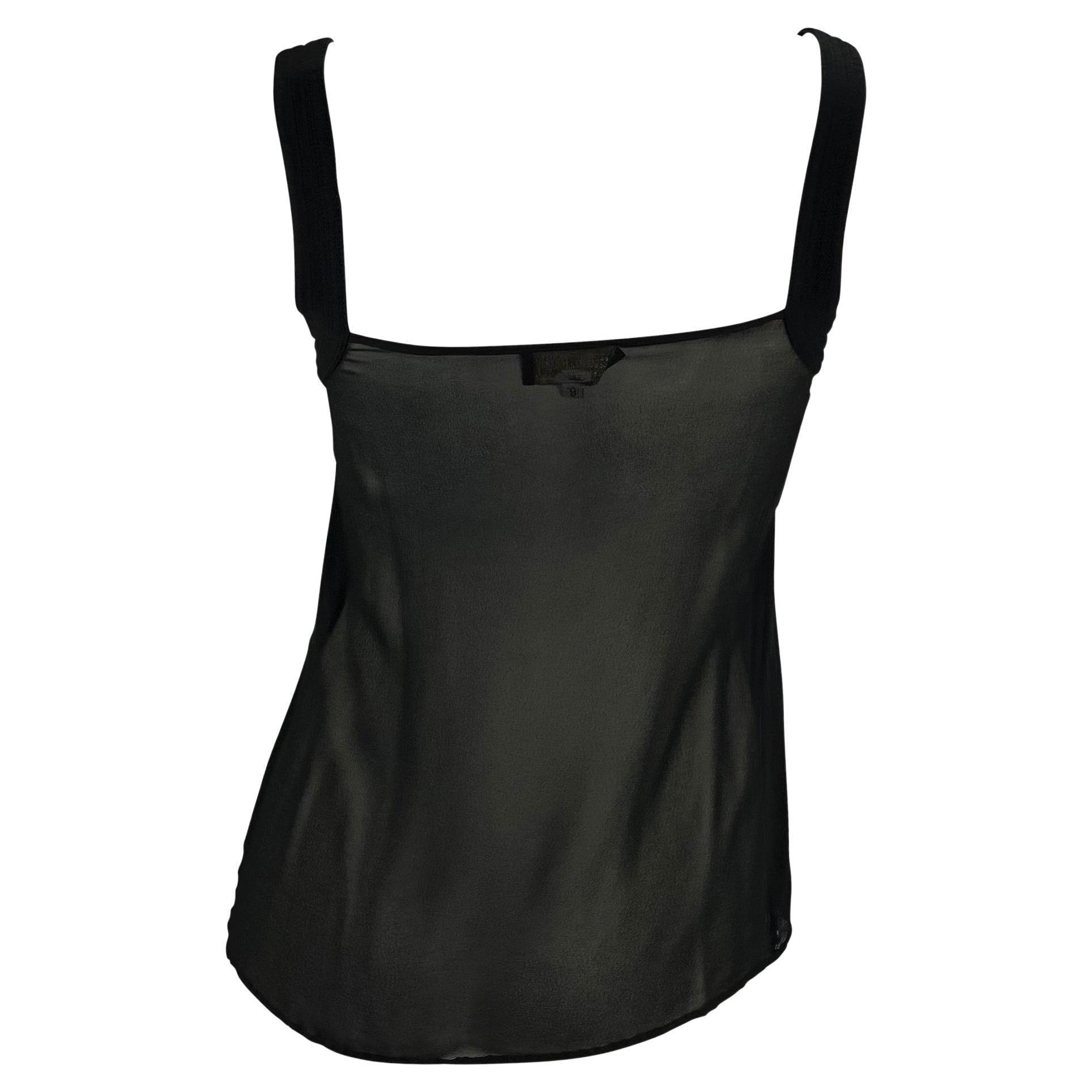 F/W 2002 Gianni Versace by Donatella Black Sheer Embroidered Runway Tank Top - RealList