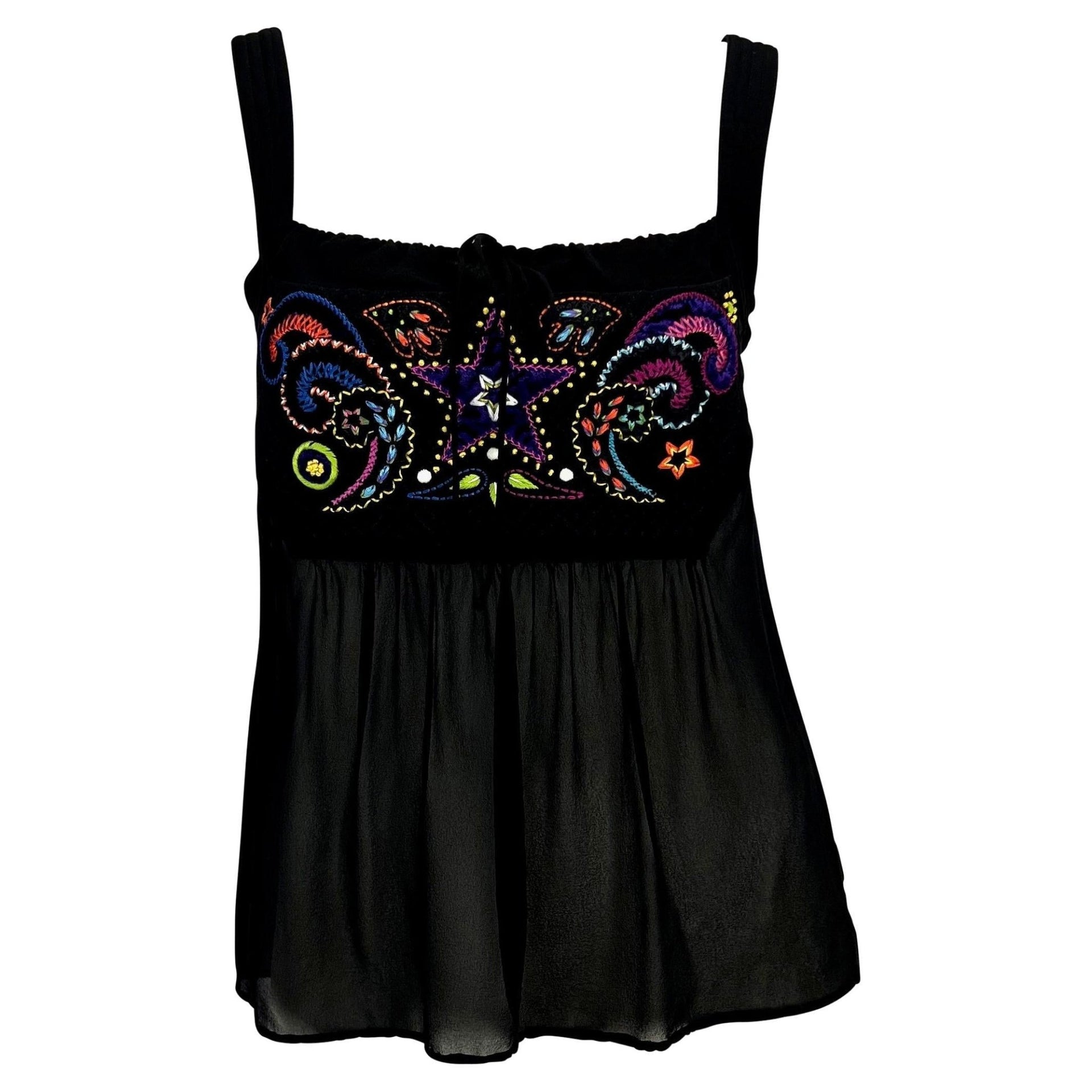 F/W 2002 Gianni Versace by Donatella Black Sheer Embroidered Runway Tank Top - RealList