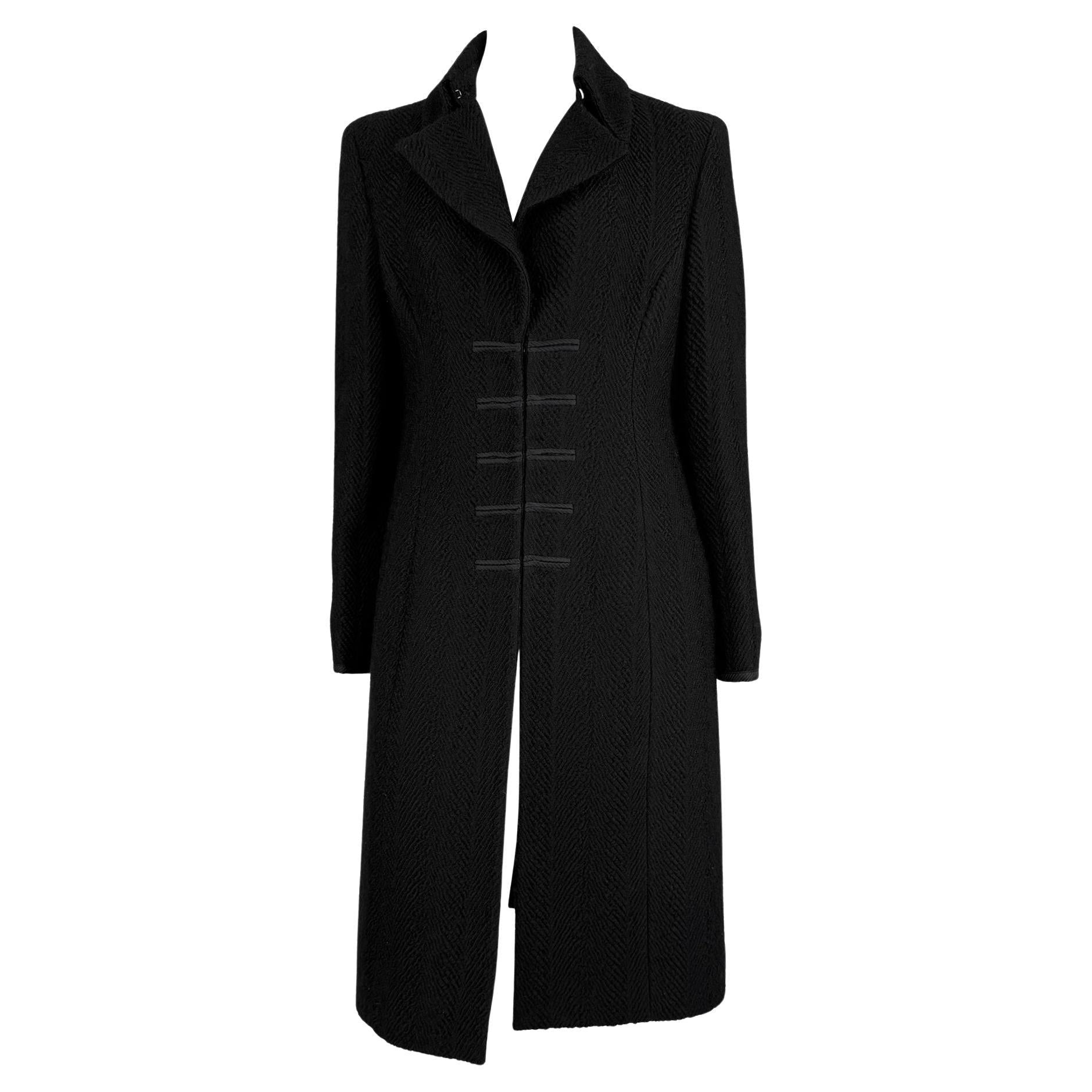 F/W 2002 Gianni Versace by Donatella Black Tweed Runway Trench Coat - RealList