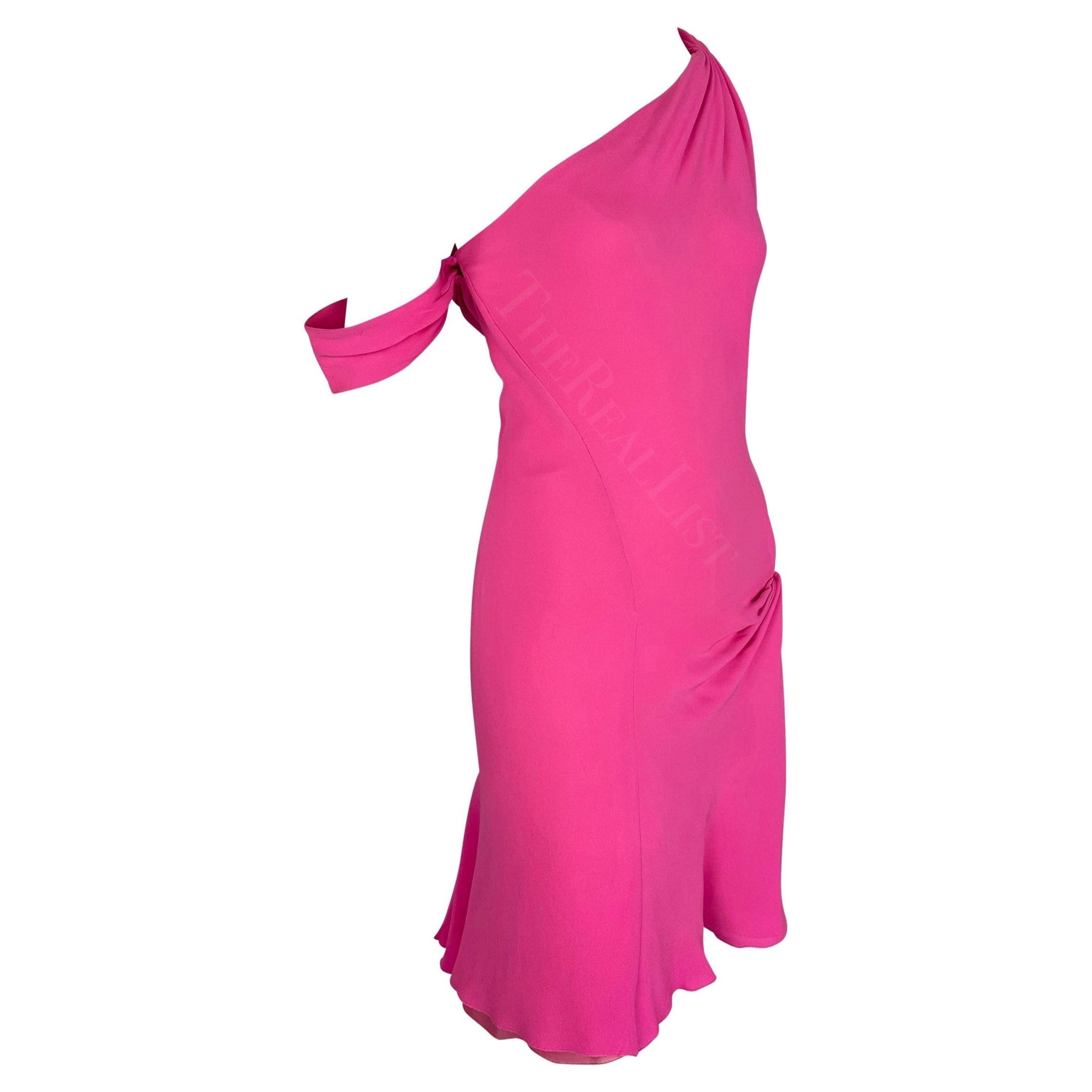 F/W 2002 Gianni Versace by Donatella Neon Hot Pink Asymmetric Slit Mini Dress - RealList