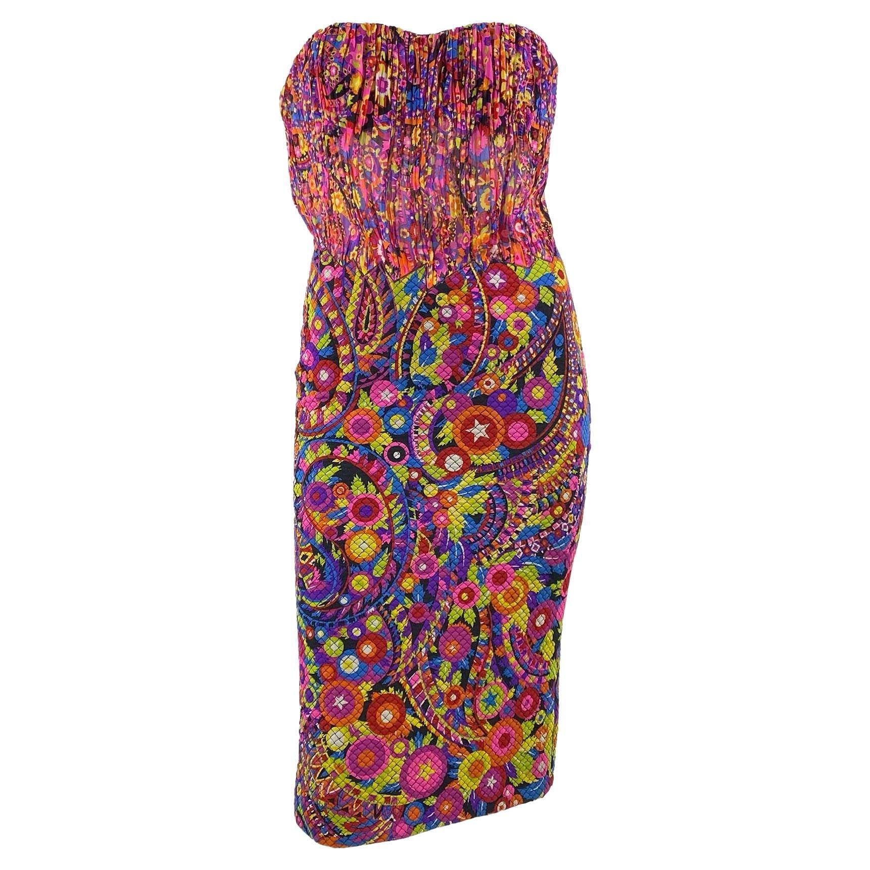 F/W 2002 Gianni Versace by Donatella Psychedelic Print Sheer Strapless Dress - RealList