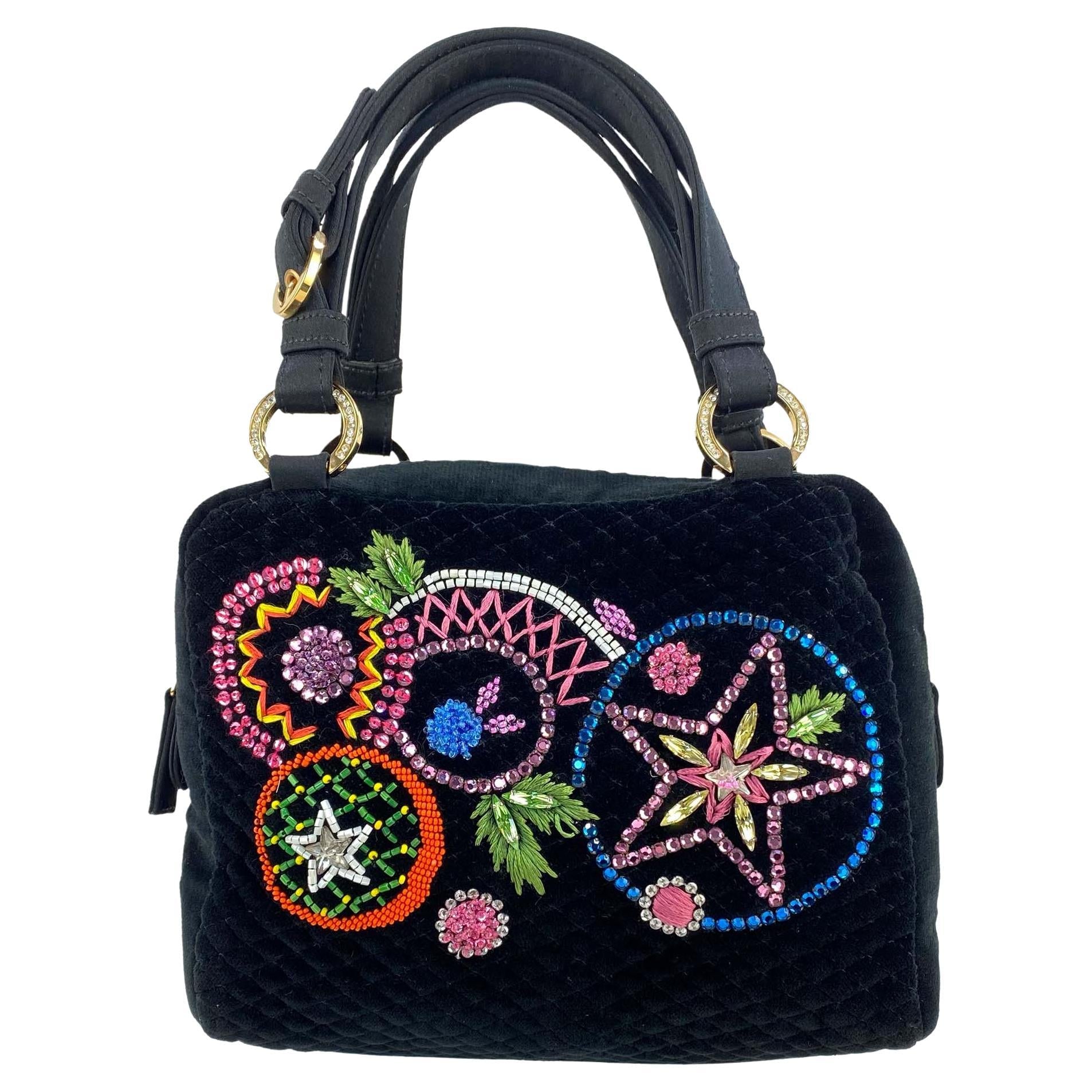 F/W 2002 Gianni Versace by Donatella Rhinestone Embroidered Velvet Mini Bag - RealList