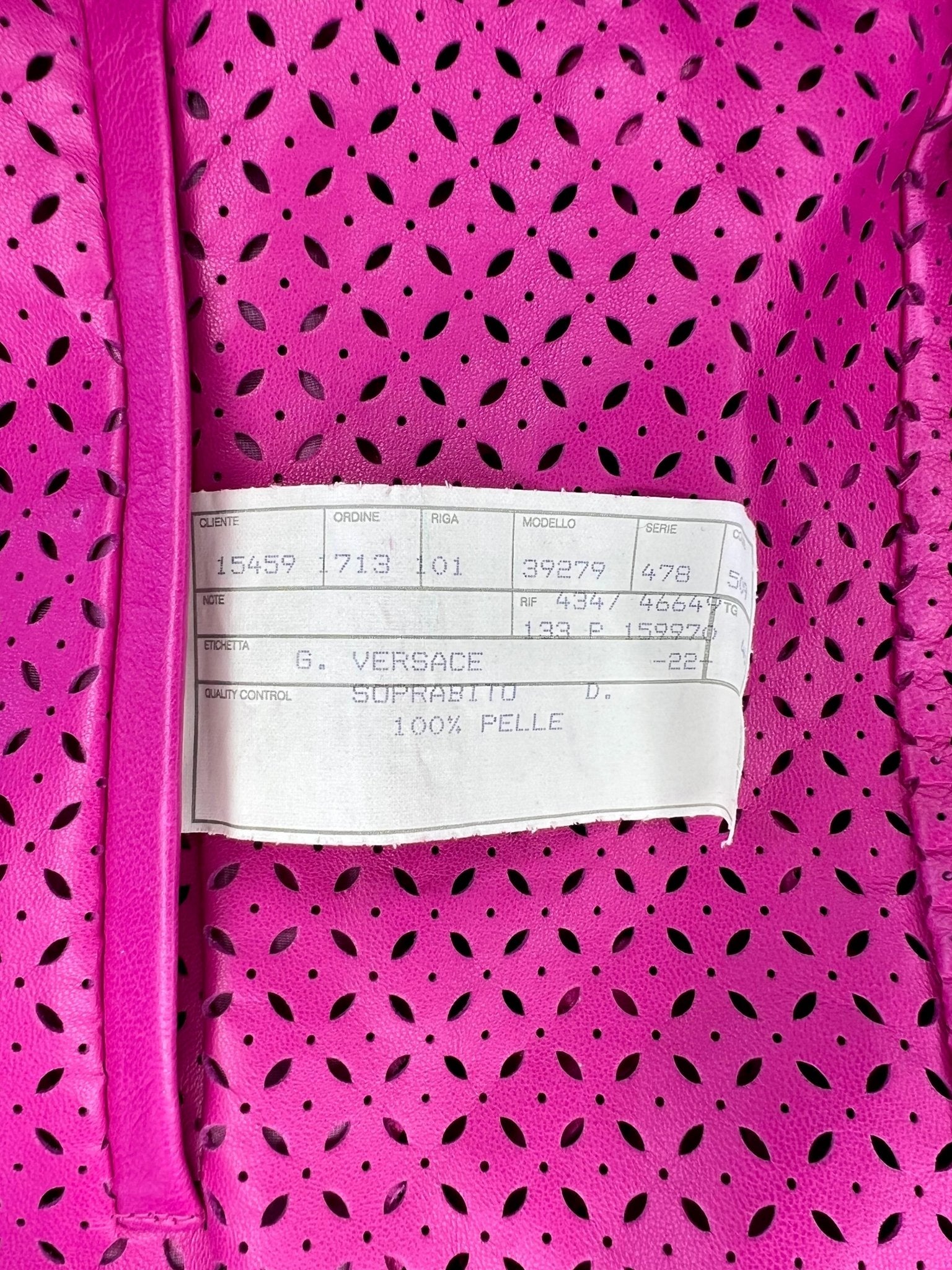F/W 2002 Gianni Versace by Donatella Runway Pink Perforated Leather Coat - RealList
