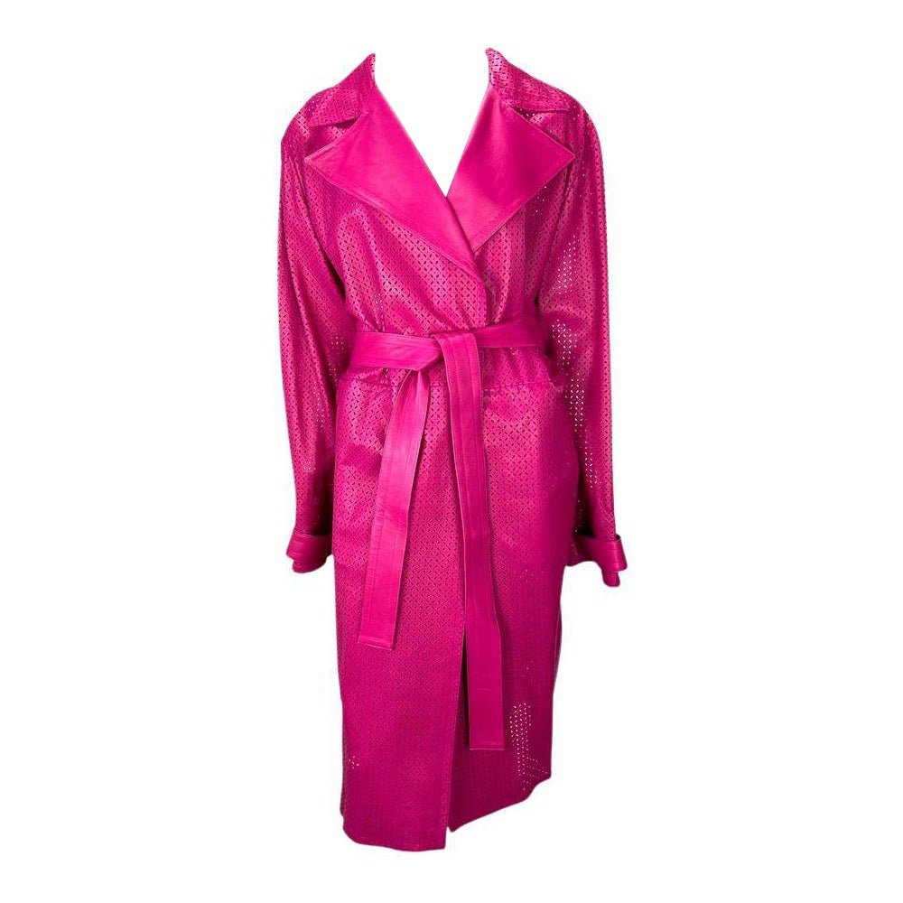 F/W 2002 Gianni Versace by Donatella Runway Pink Perforated Leather Coat - RealList