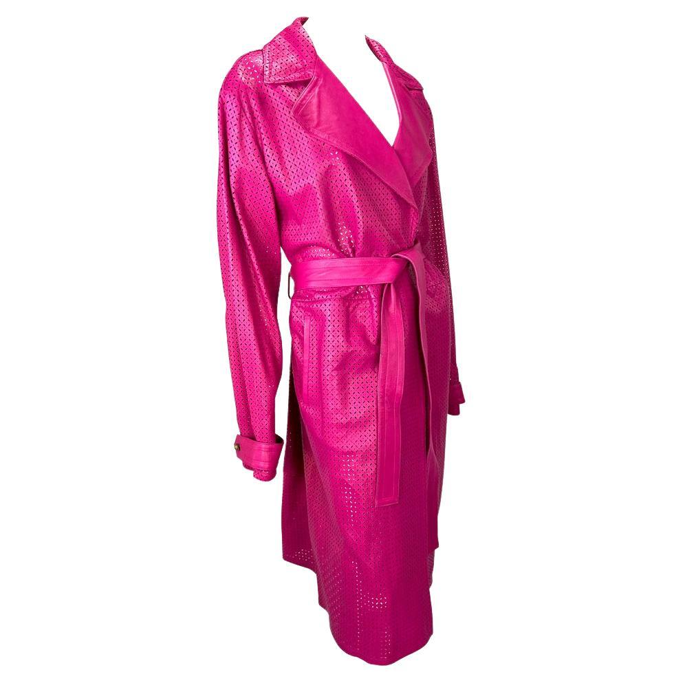 F/W 2002 Gianni Versace by Donatella Runway Pink Perforated Leather Coat - RealList