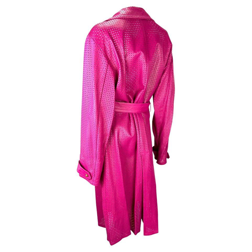 F/W 2002 Gianni Versace by Donatella Runway Pink Perforated Leather Coat - RealList