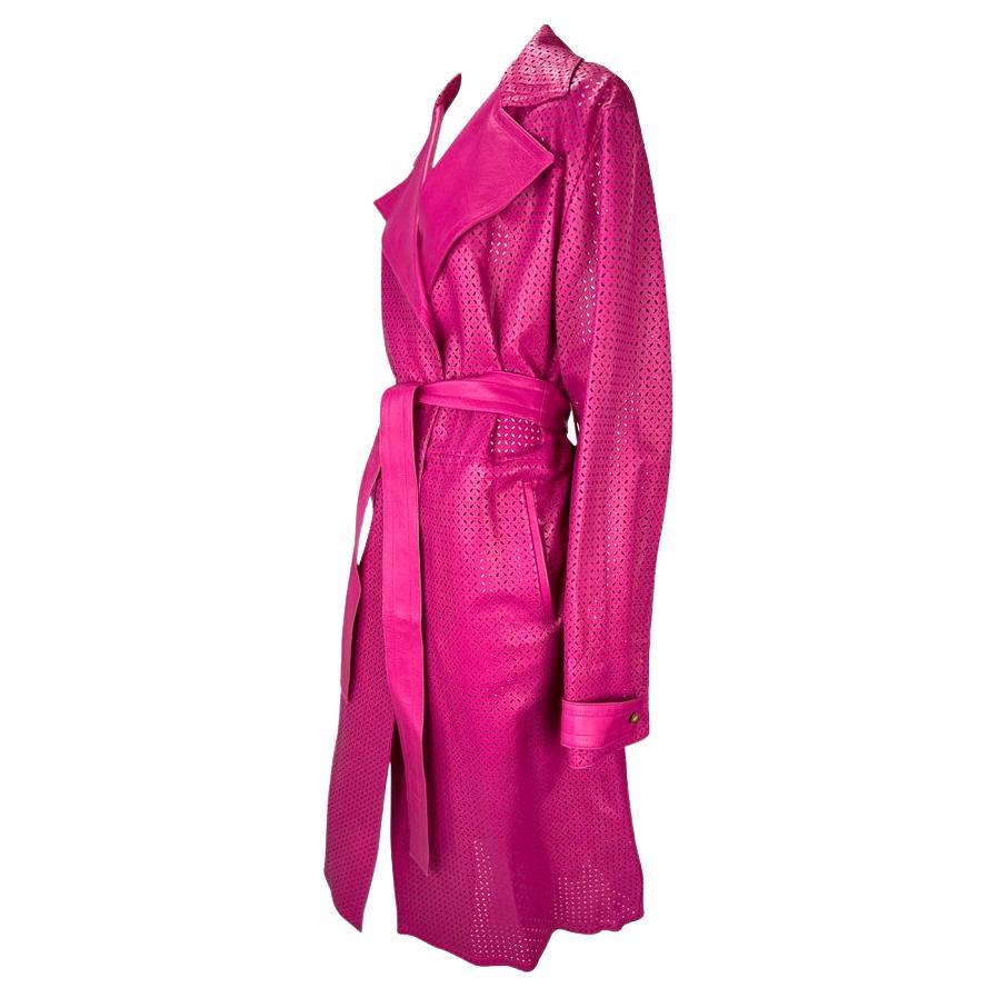 F/W 2002 Gianni Versace by Donatella Runway Pink Perforated Leather Coat - RealList