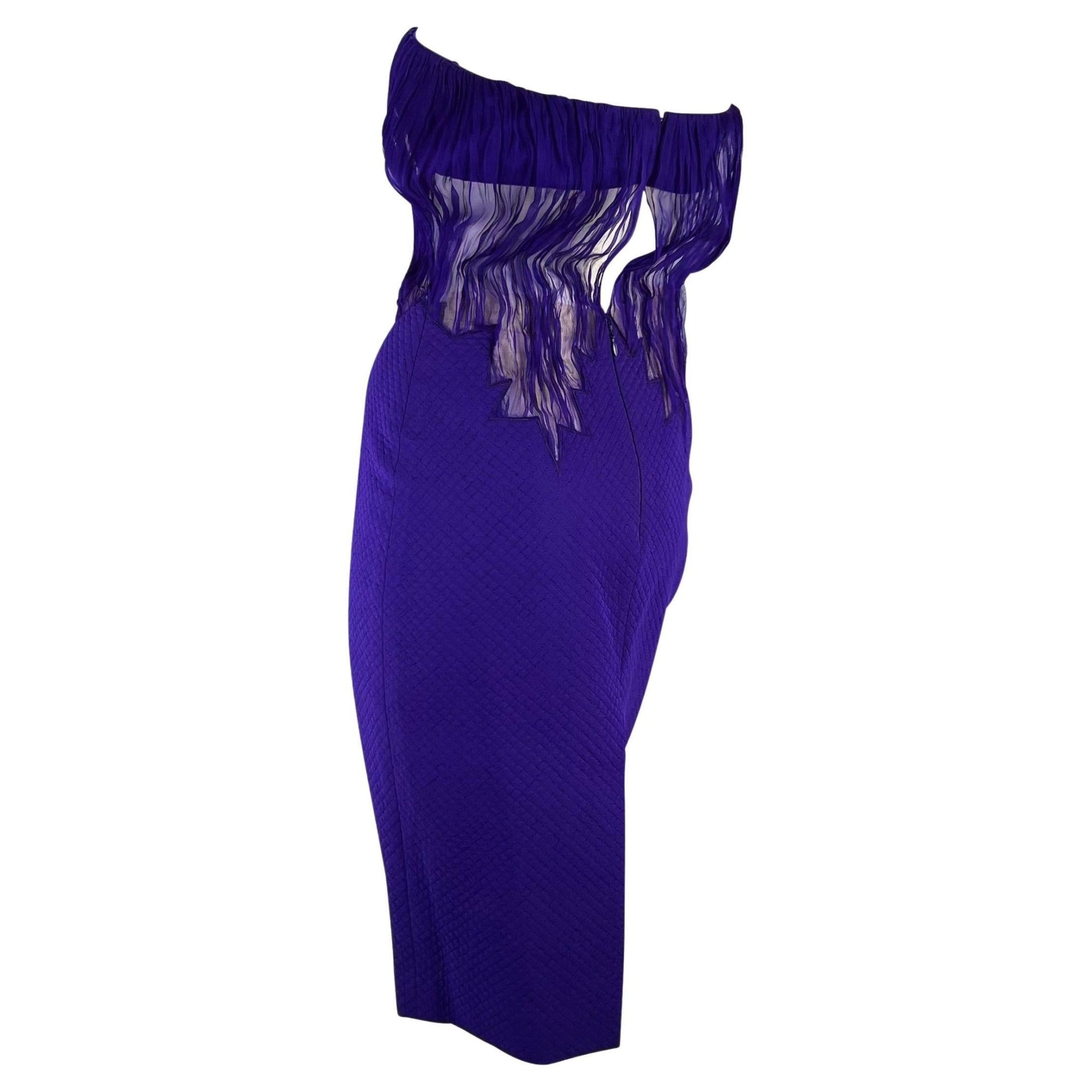F/W 2002 Gianni Versace by Donatella Runway Sheer Purple Strapless Quilted Dress - RealList