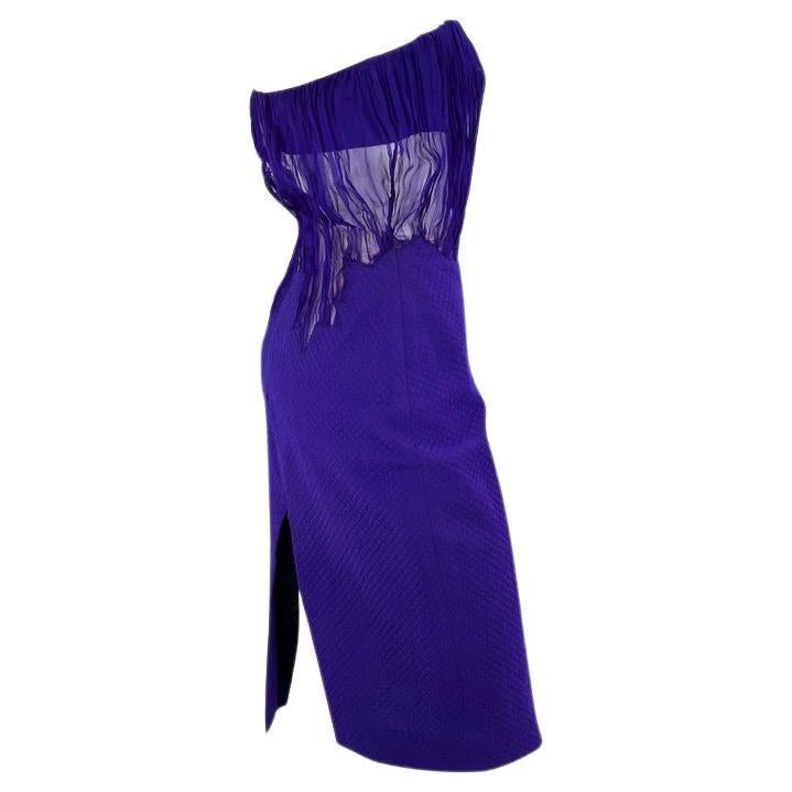 F/W 2002 Gianni Versace by Donatella Runway Sheer Purple Strapless Quilted Dress - RealList
