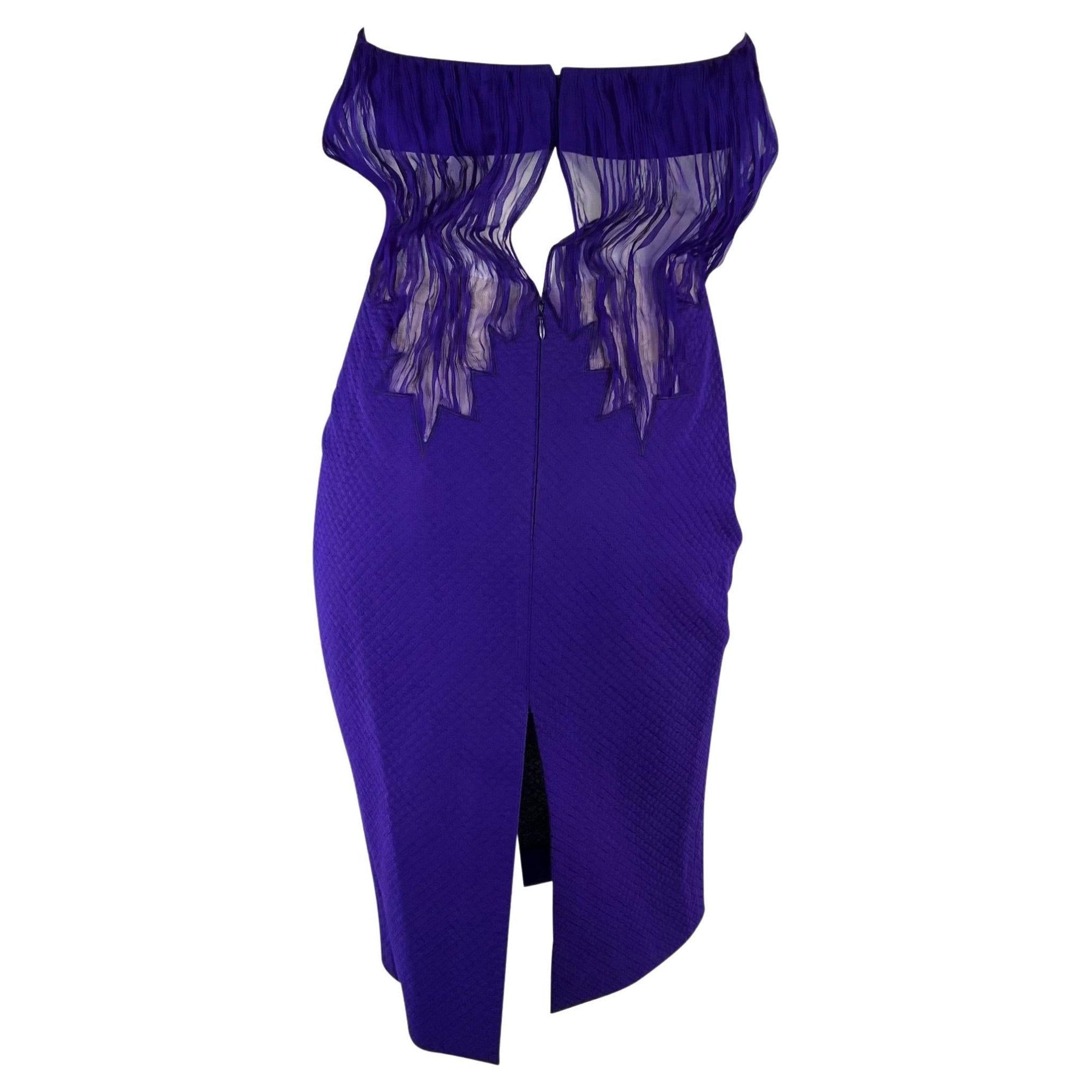 F/W 2002 Gianni Versace by Donatella Runway Sheer Purple Strapless Quilted Dress - RealList