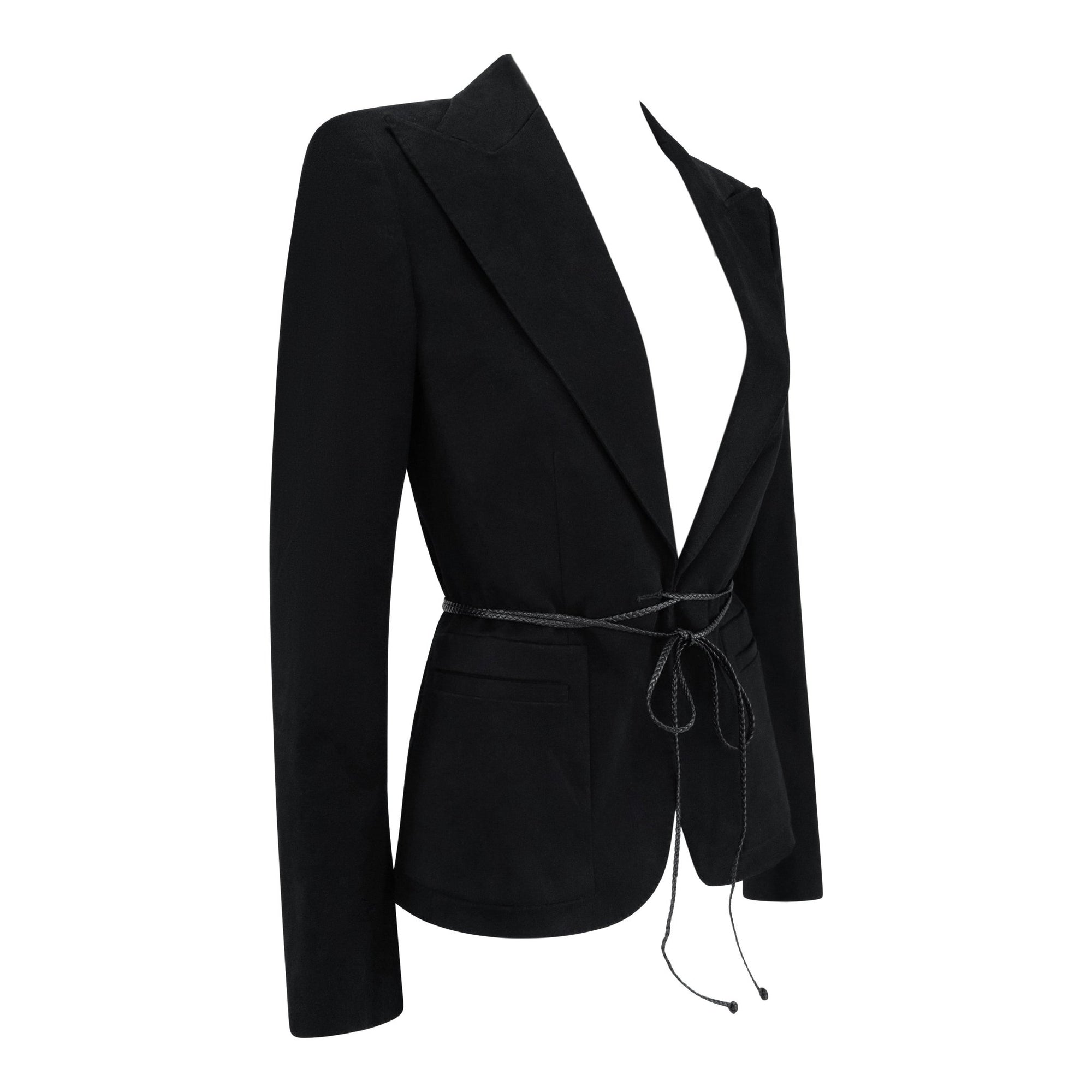 F/W 2002 Gucci by Tom Ford Black Braided Leather Tie Moleskin Blazer Jacket - RealList
