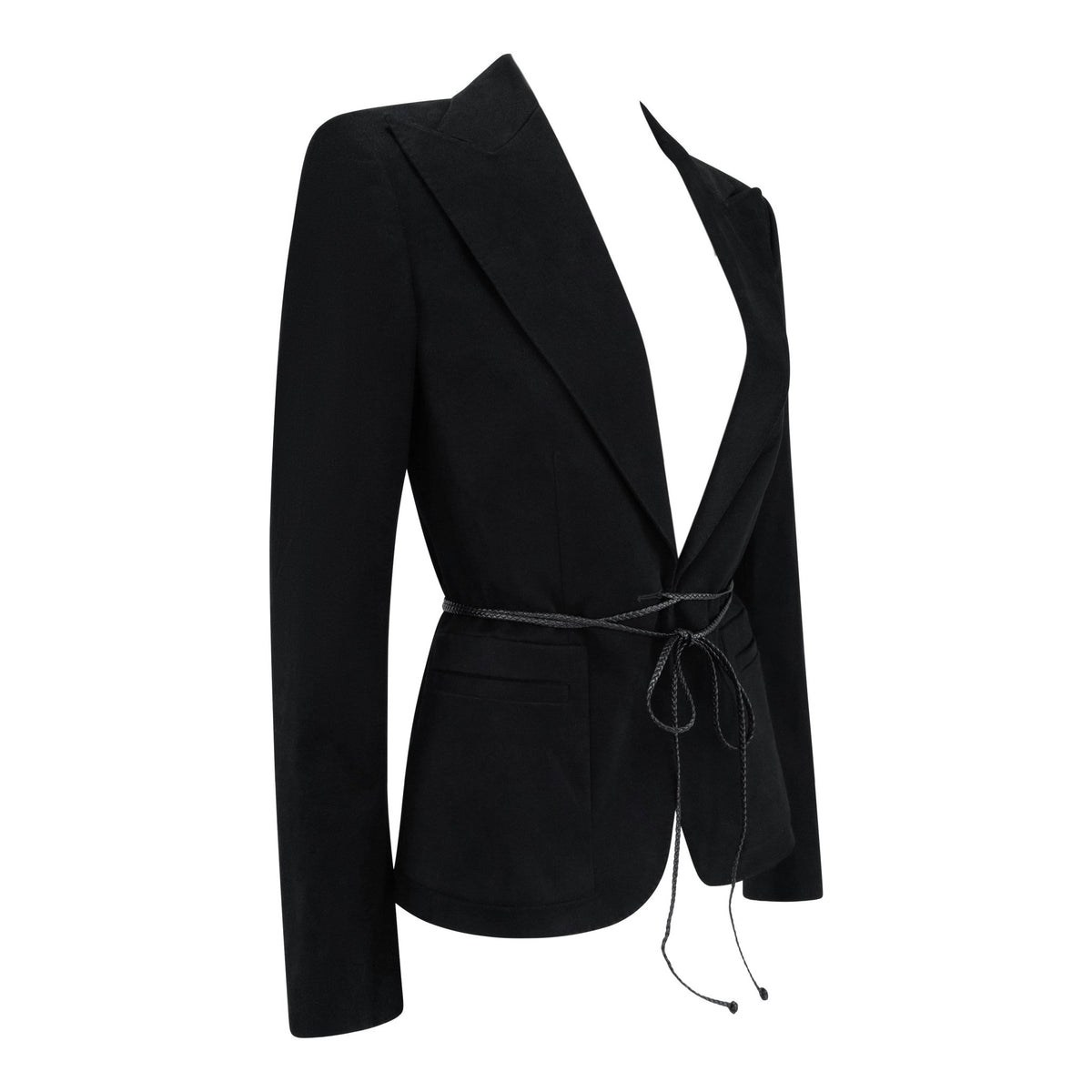 F/W 2002 Gucci by Tom Ford Black Braided Leather Tie Moleskin Blazer Jacket - RealList