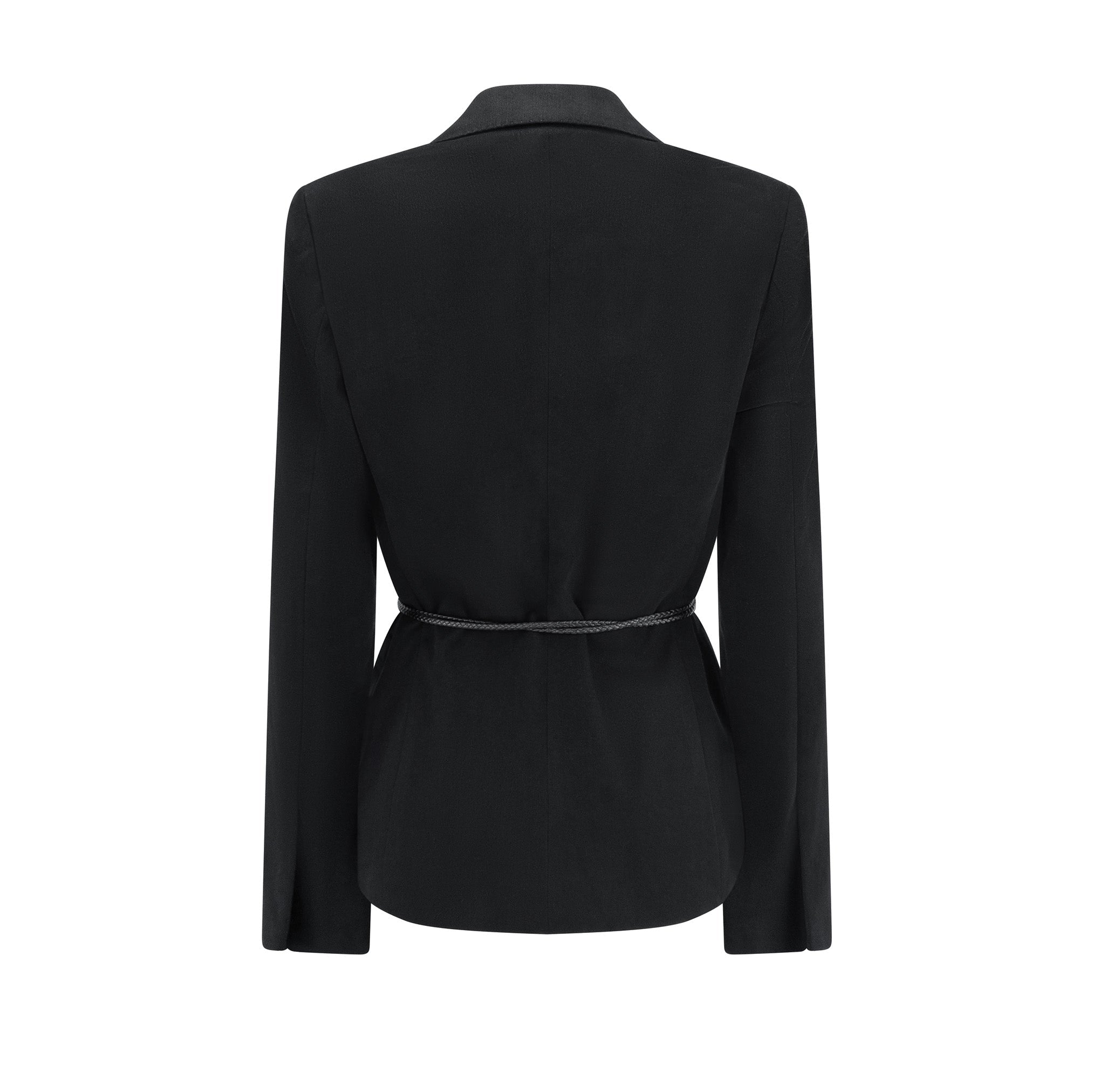 F/W 2002 Gucci by Tom Ford Black Braided Leather Tie Moleskin Blazer Jacket - RealList